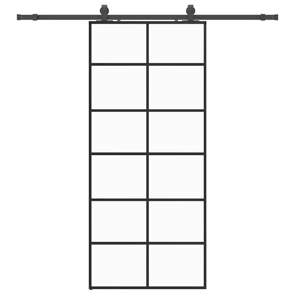 vidaXL Schiebetür mit Beschlag Schwarz 90x205 cm ESG-Glas