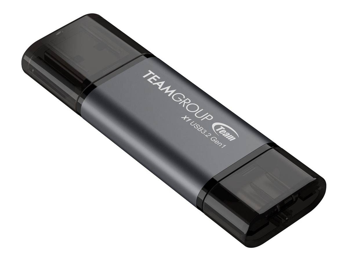 Schwarzes TEAMGROUP USB-Speicherlaufwerk mit den Aufschriften „TEAMGROUP
