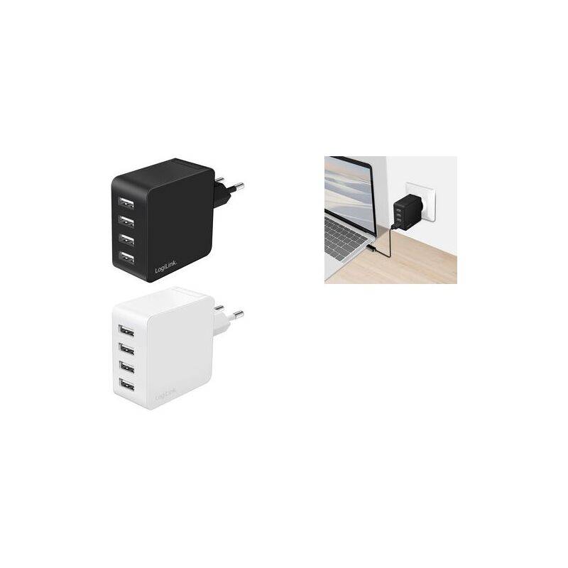 LogiLink USB-Steckdosenadapter, 4x USB-A, 24 Watt, weiß
