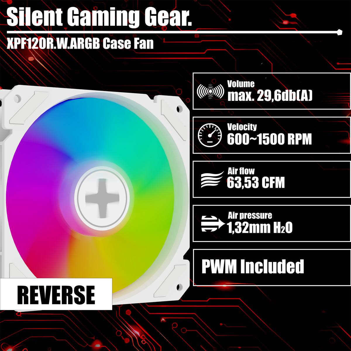 XILENCE Performance A+ REVERSE XF066, 120mm ARGB LED Lüfter weiß