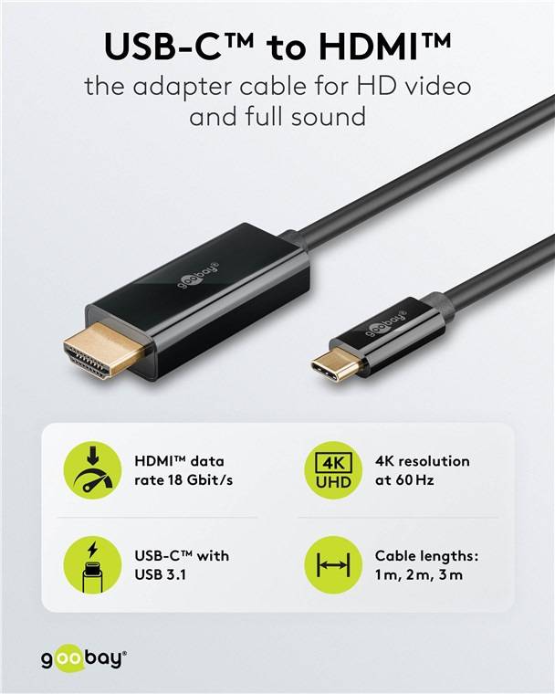Goobay 75696, 1 m, USB Typ-C, HDMI, Männlich, Männlich, Gerade