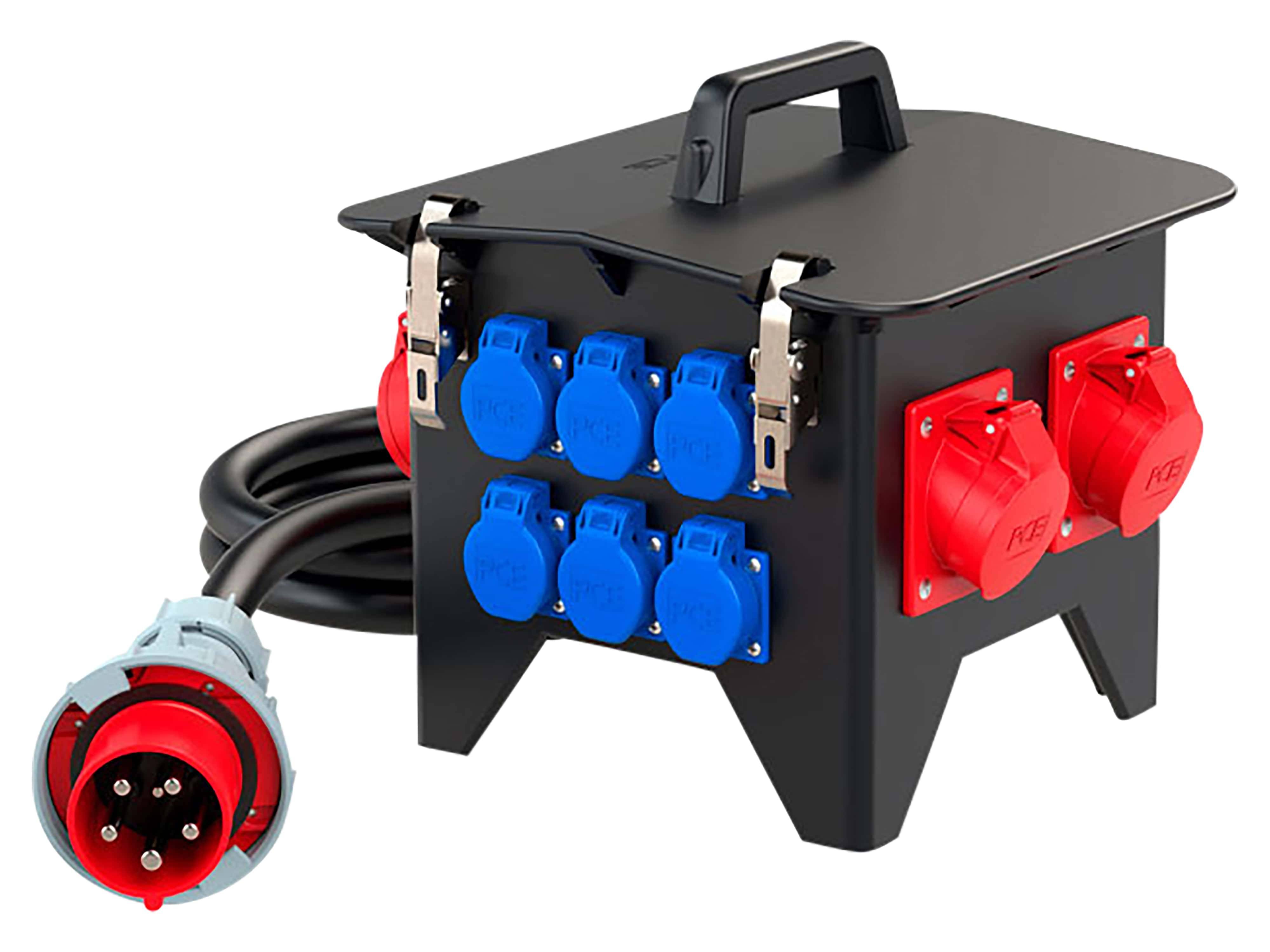 PCE Stromverteiler Spitz, 2x CEE 16A, 2x CEE 32A, 6x SSD 16A, IP54, schwarz