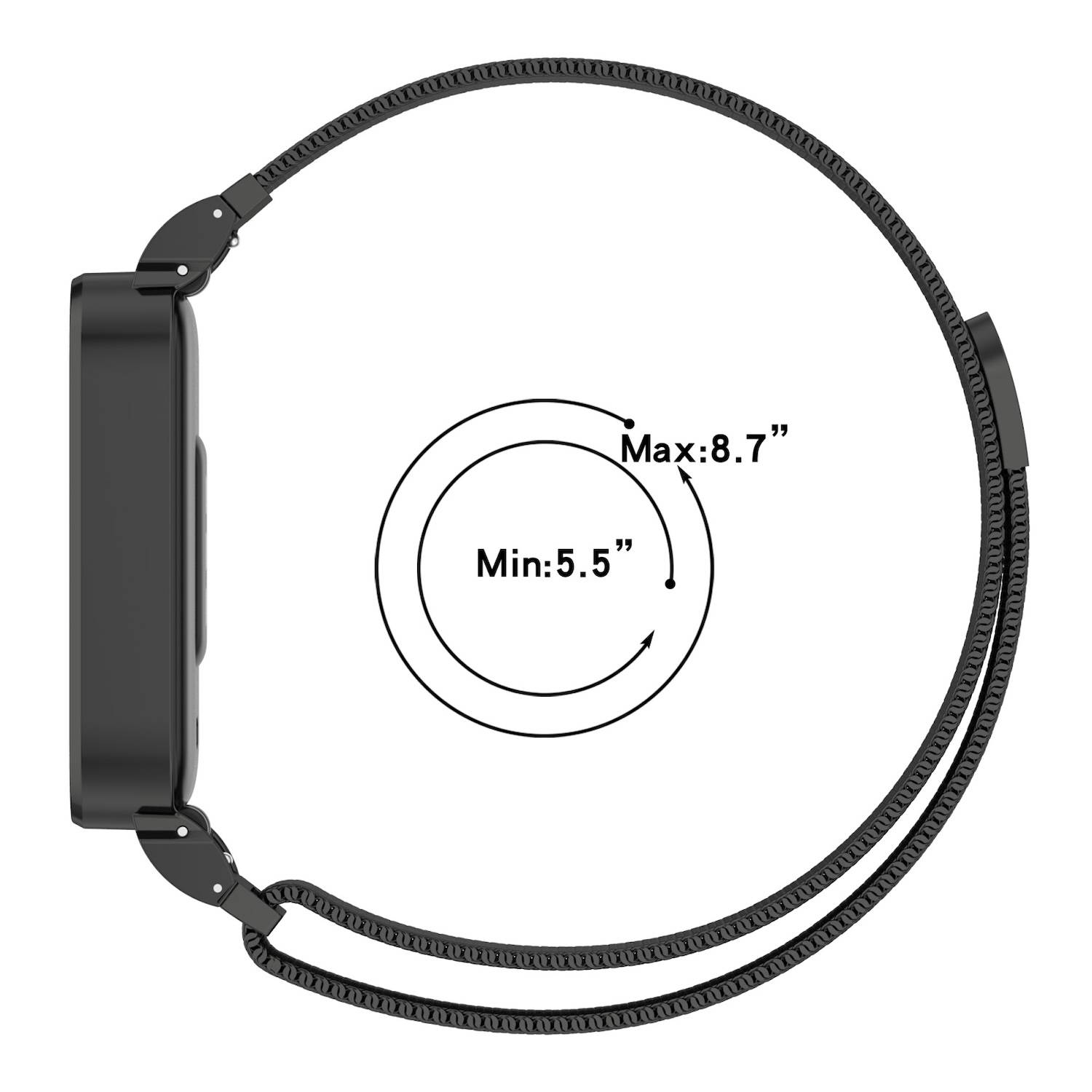 Für Xiaomi Smart Band 9 Active / Redmi Band 3 Milanese Edelstahl Armband mit Gehäuse Schwarz