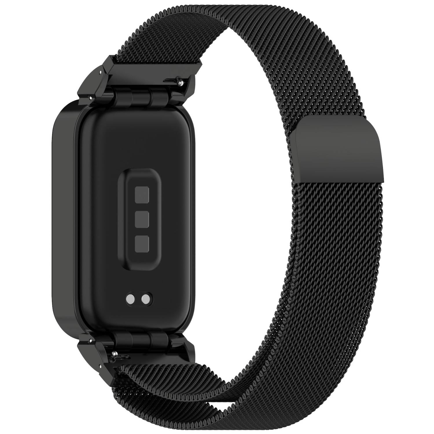 Für Xiaomi Smart Band 9 Active / Redmi Band 3 Milanese Edelstahl Armband mit Gehäuse Schwarz