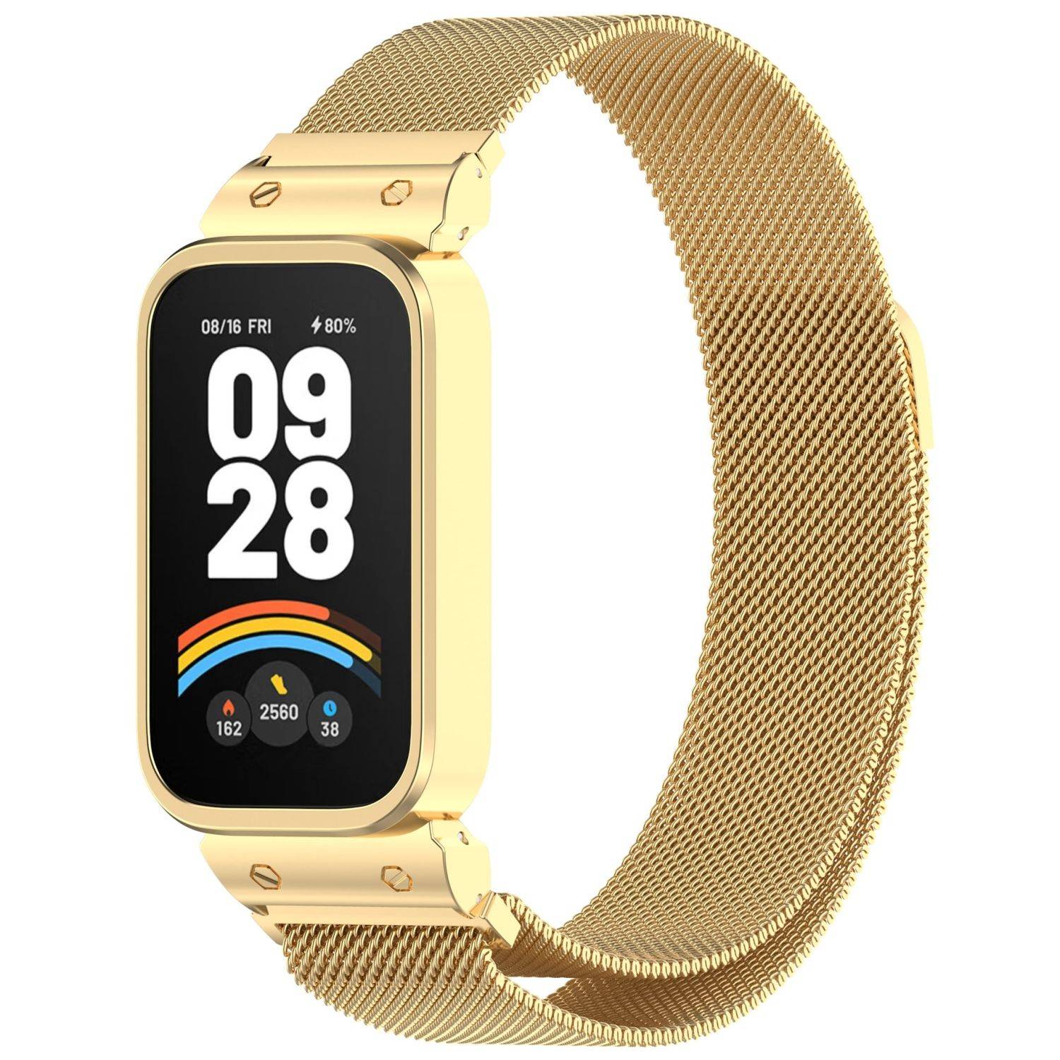 Für Xiaomi Smart Band 9 Active / Redmi Band 3 Milanese Edelstahl Armband mit Gehäuse Gold