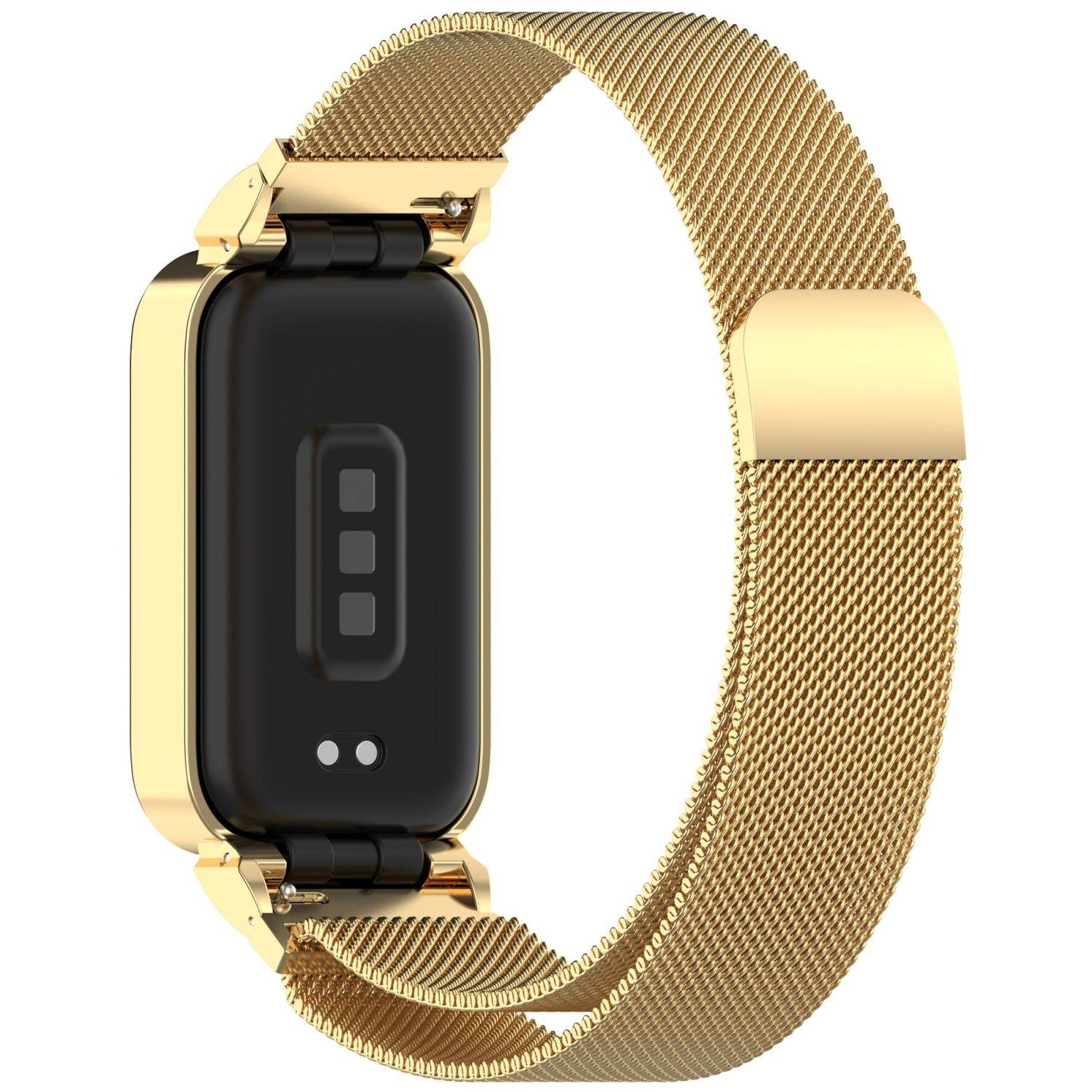 Für Xiaomi Smart Band 9 Active / Redmi Band 3 Milanese Edelstahl Armband mit Gehäuse Gold