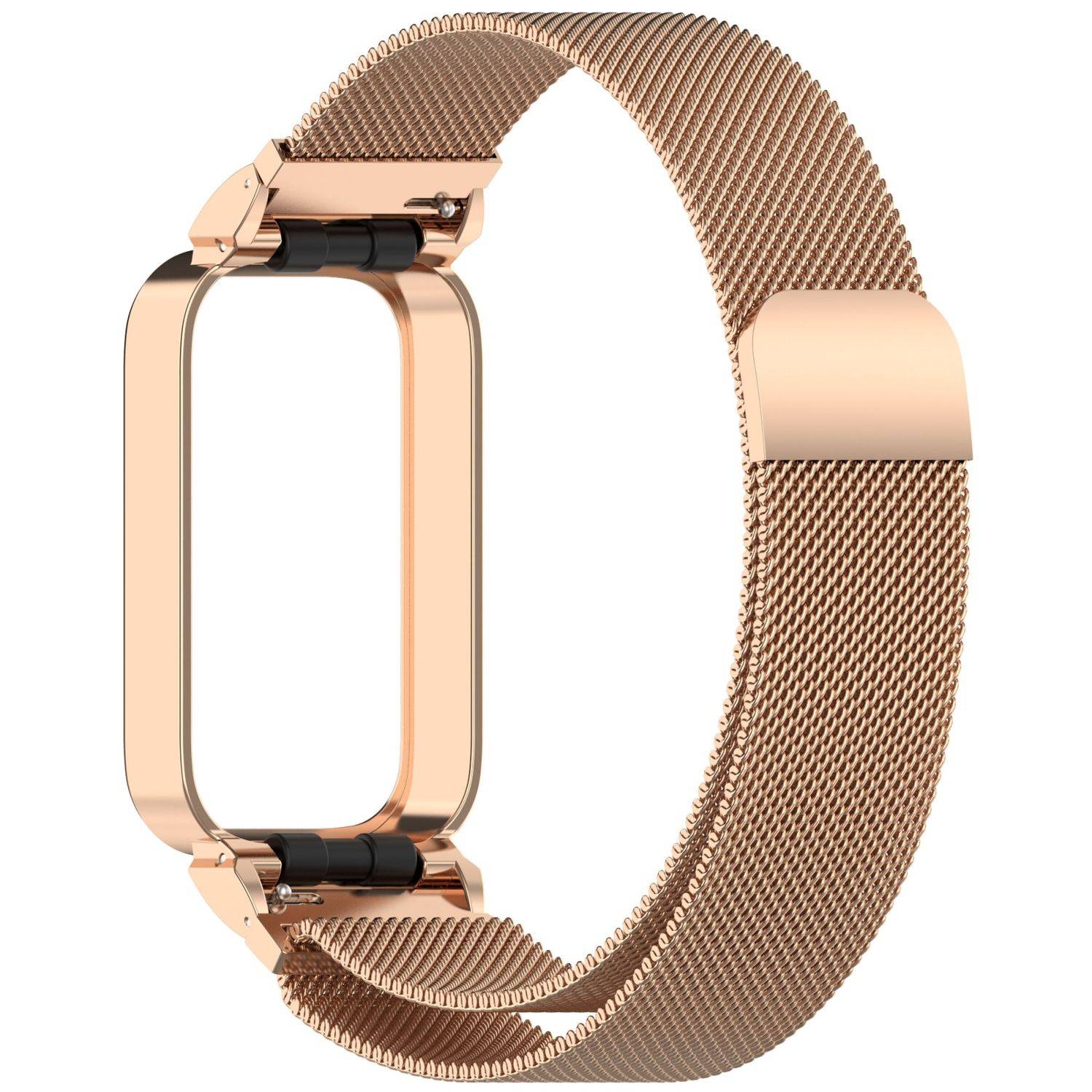 Für Xiaomi Smart Band 9 Active / Redmi Band 3 Milanese Edelstahl Armband mit Gehäuse Rose Gold
