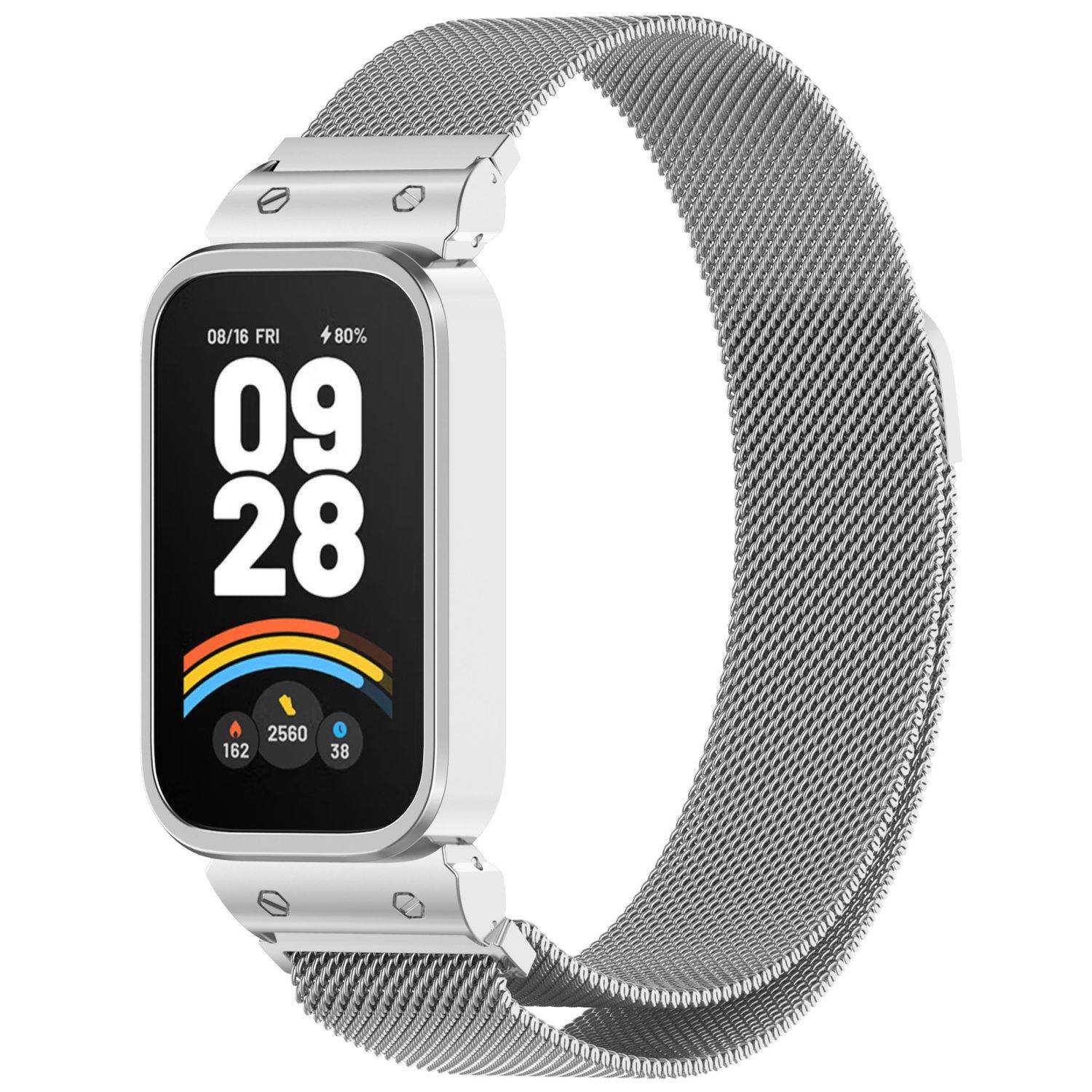 Für Xiaomi Smart Band 9 Active / Redmi Band 3 Milanese Edelstahl Armband mit Gehäuse Silber