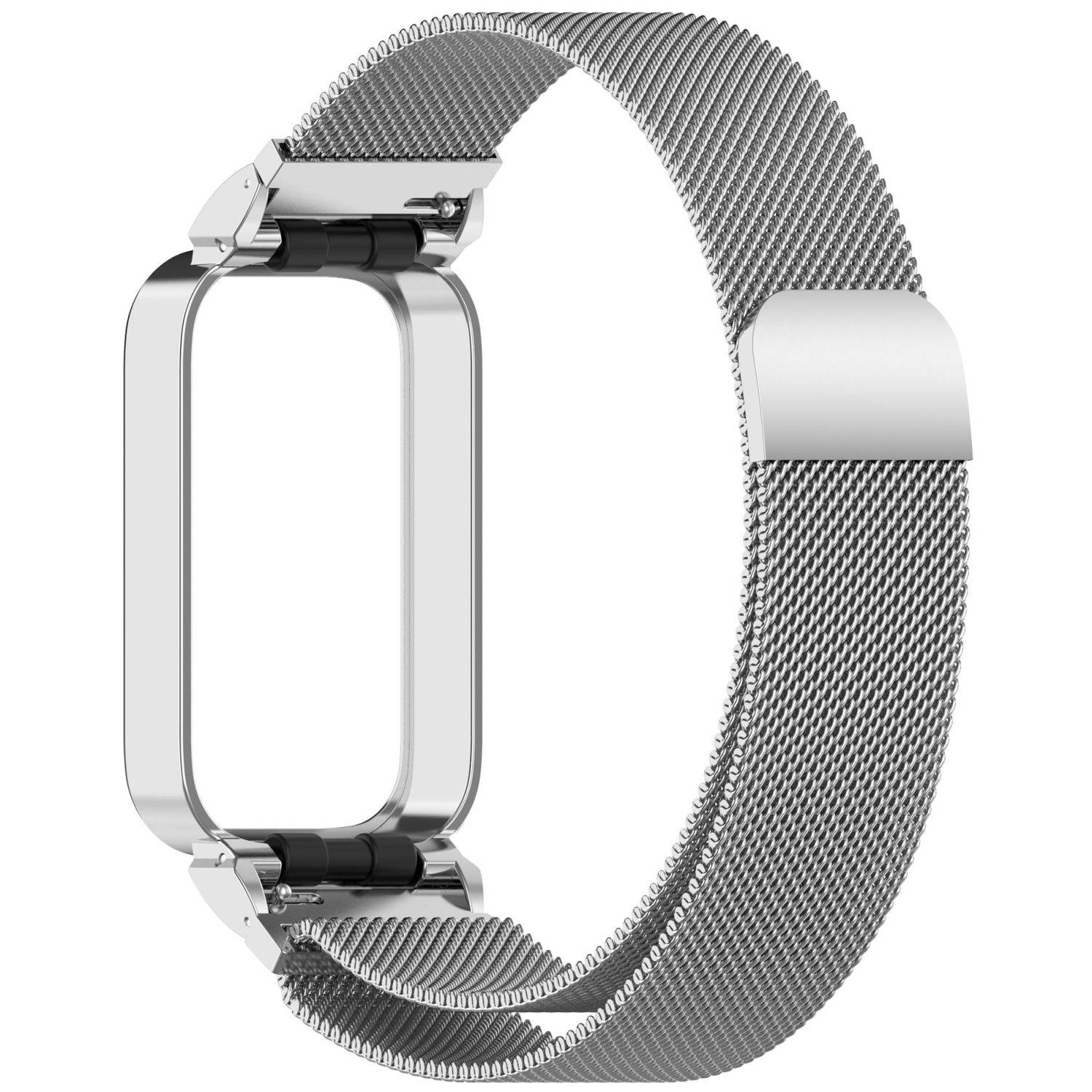 Für Xiaomi Smart Band 9 Active / Redmi Band 3 Milanese Edelstahl Armband mit Gehäuse Silber