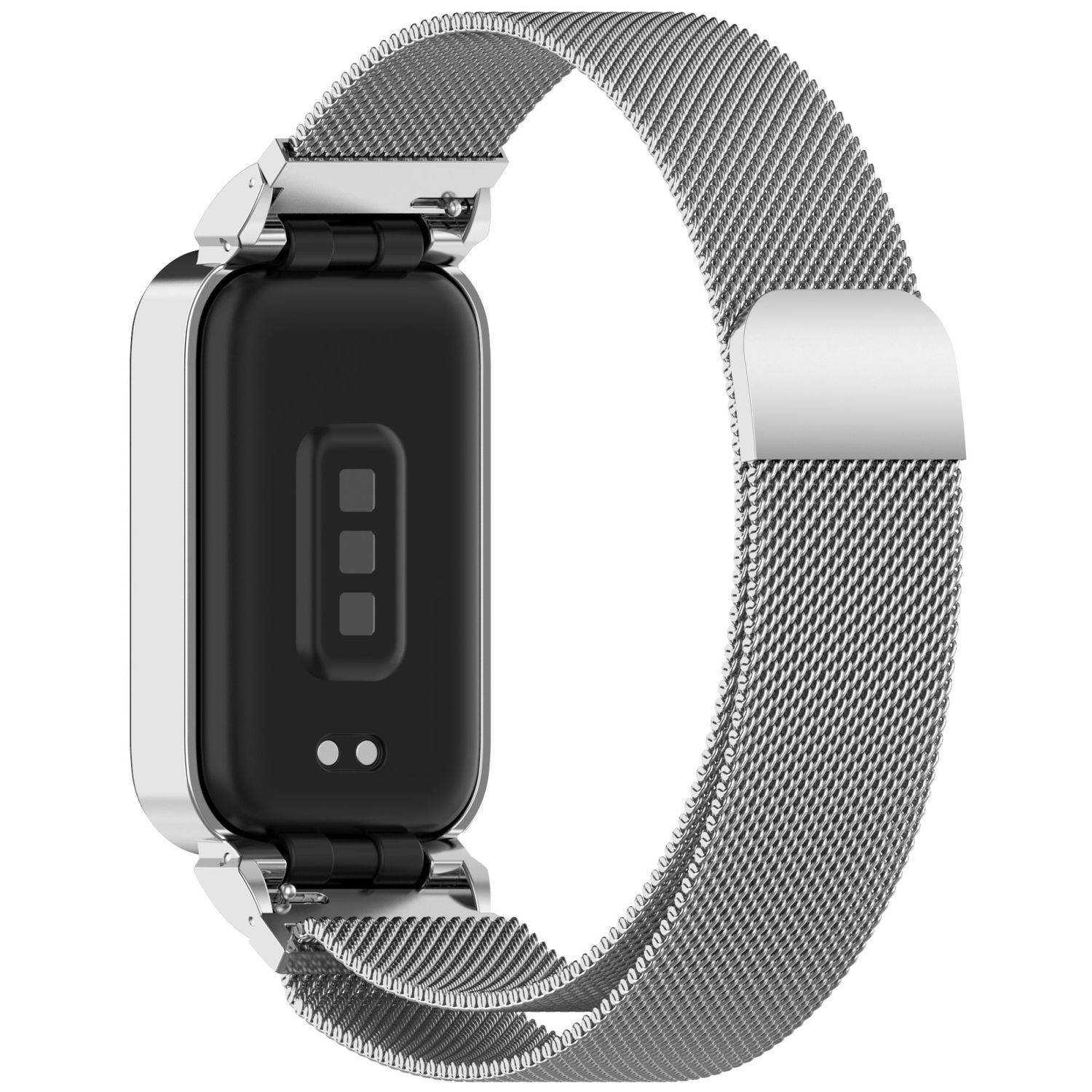 Für Xiaomi Smart Band 9 Active / Redmi Band 3 Milanese Edelstahl Armband mit Gehäuse Silber