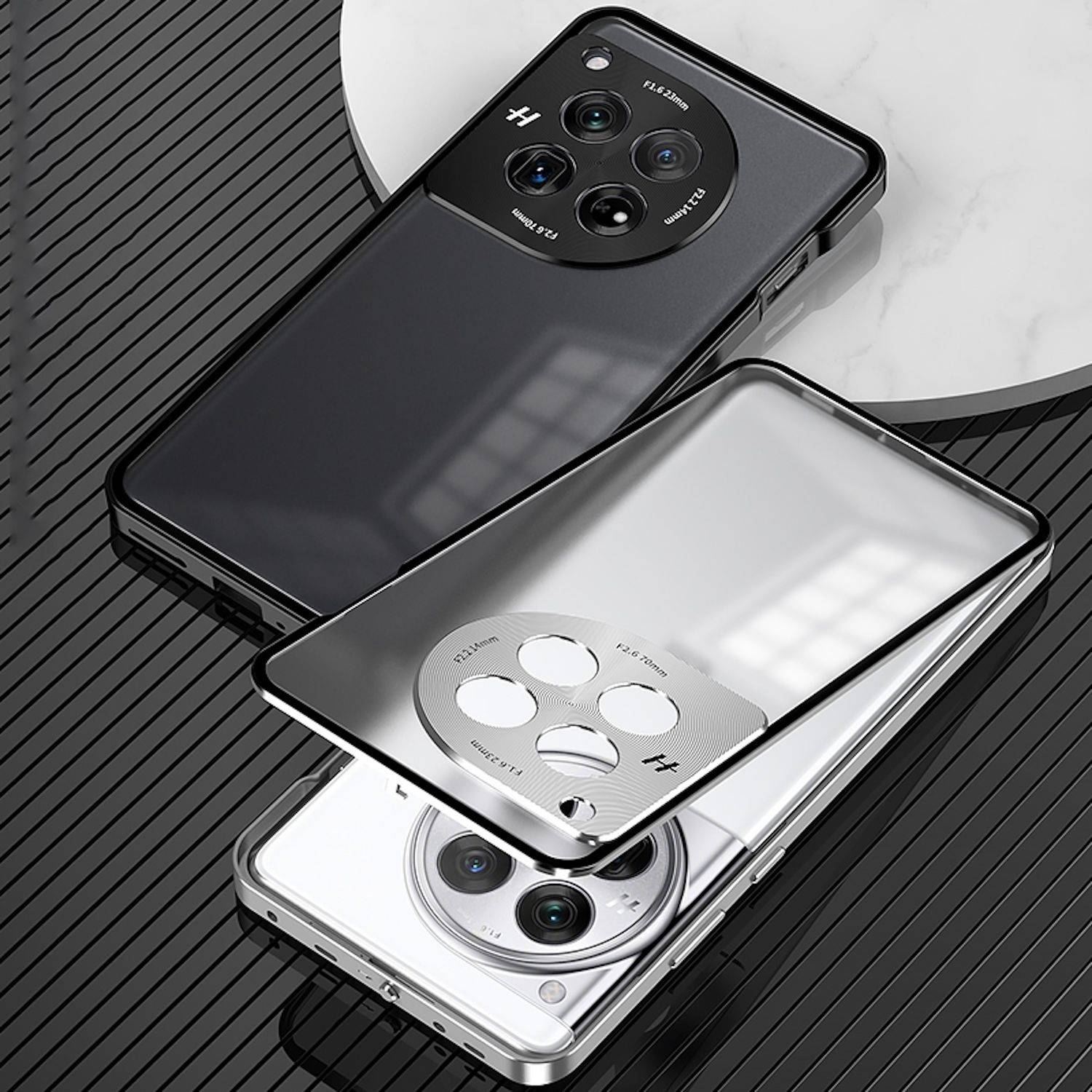 Für OnePlus 13 Snap Verschluss Metall Rahmen Mattierte Handy Hülle Cover Schwarz