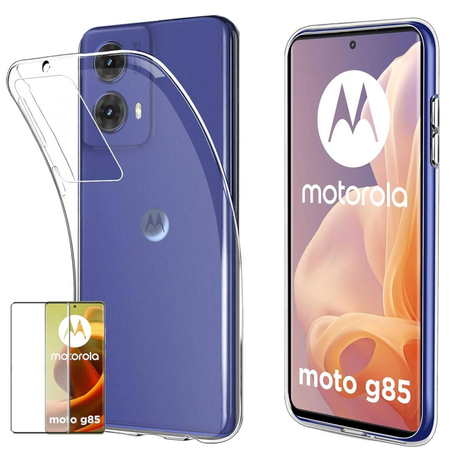 Für Motorola Moto G85 5G Silikon TPU Case Transparent + Curved H9 Glas Folie Handy Hülle Schutz