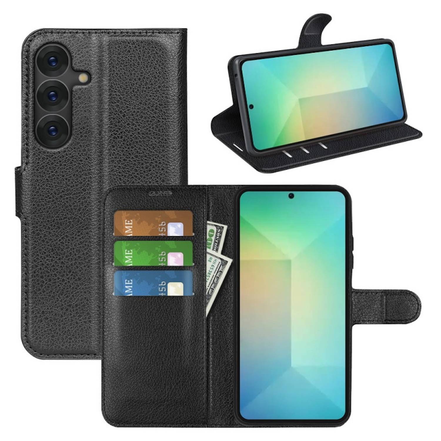 Für Samsung Galaxy S25 Plus Kunstleder Book Wallet Handy Tasche Hülle Schwarz