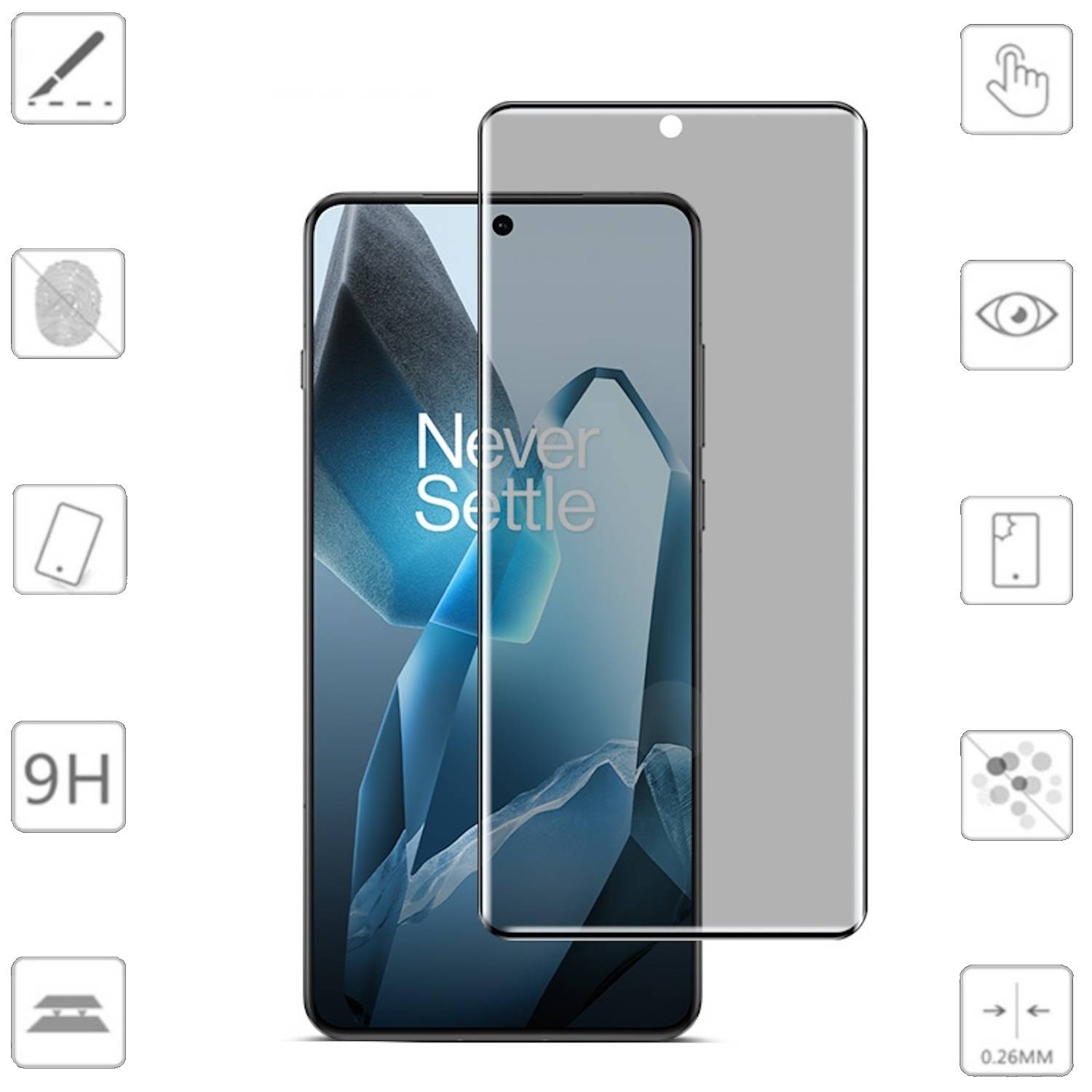 Für OnePlus 13 1x 4D Privacy Display Full Curved H9 Hart Glas Folie Schutz