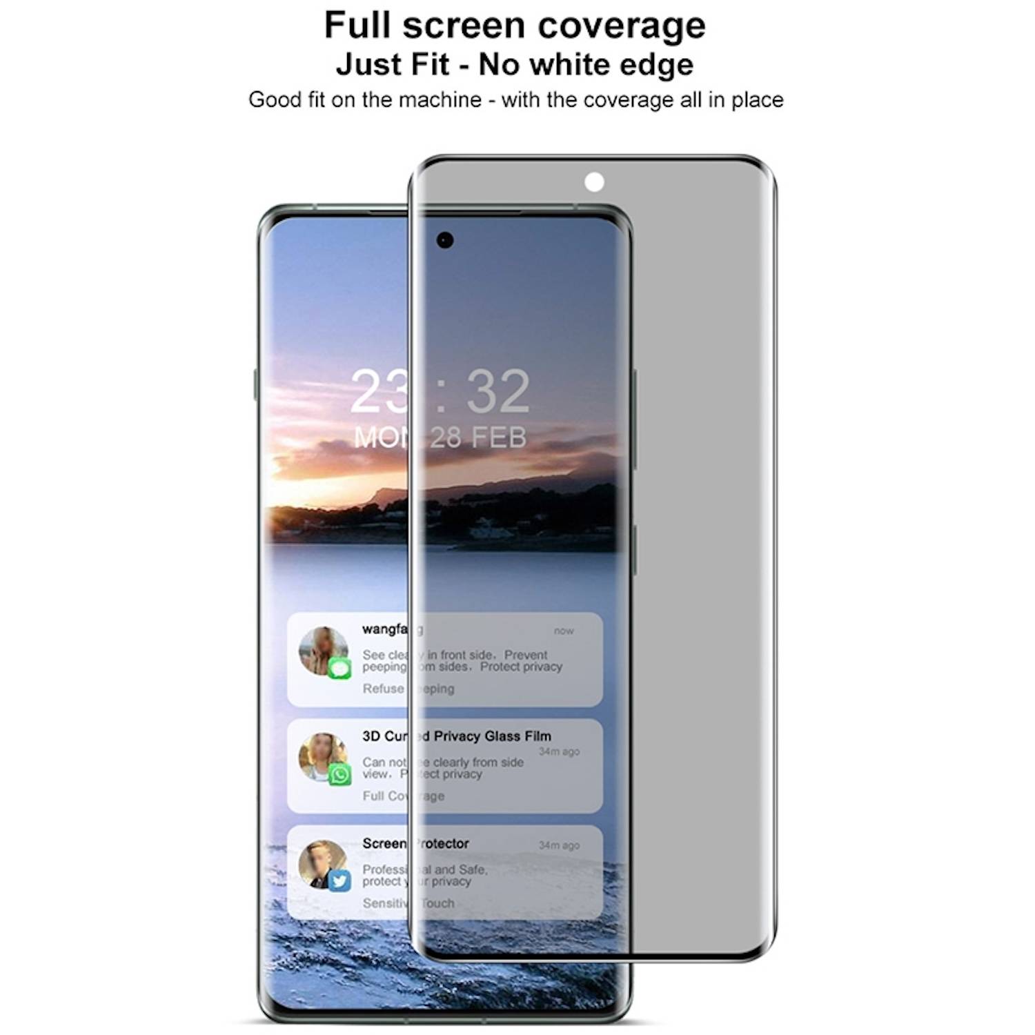 Für OnePlus 13 1x 4D Privacy Display Full Curved H9 Hart Glas Folie Schutz
