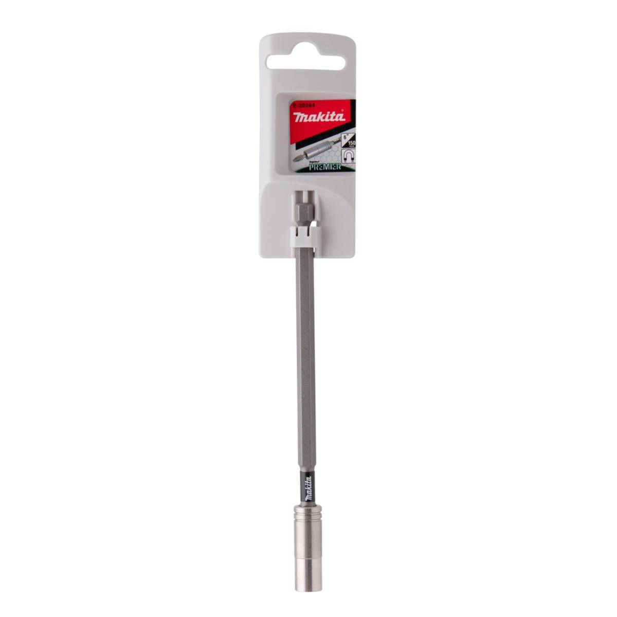 Makita-Bohraufsatz in Einzelhandelsverpackung, mit langem grauem Schaft und Metallbefestigungsaufsatz.