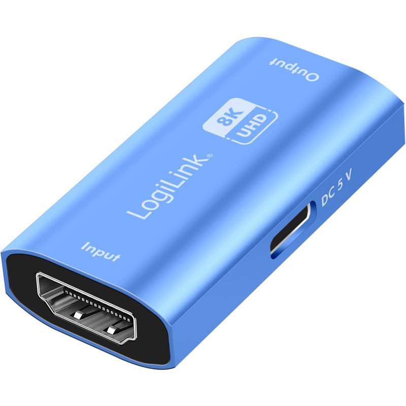 LogiLink HDMI Repeater, 8K/60 Hz, Aluminiumgehäuse, blau