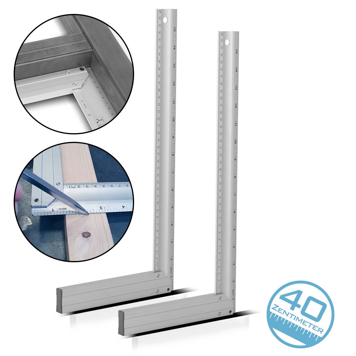 STAHLWERK 2 x Aluminium Anschlagwinkel 400 mm Winkel mit cm und Zoll genietet