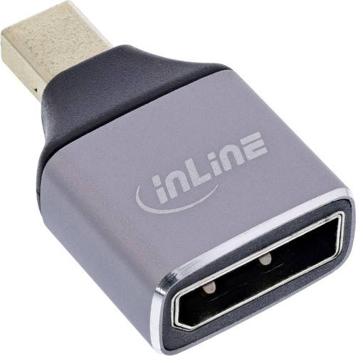 Ein grauer Inline-Marken-HDMI-Adapter mit einem USB-C-Anschluss, der zum Verbinden digitaler Geräte verwendet wird.