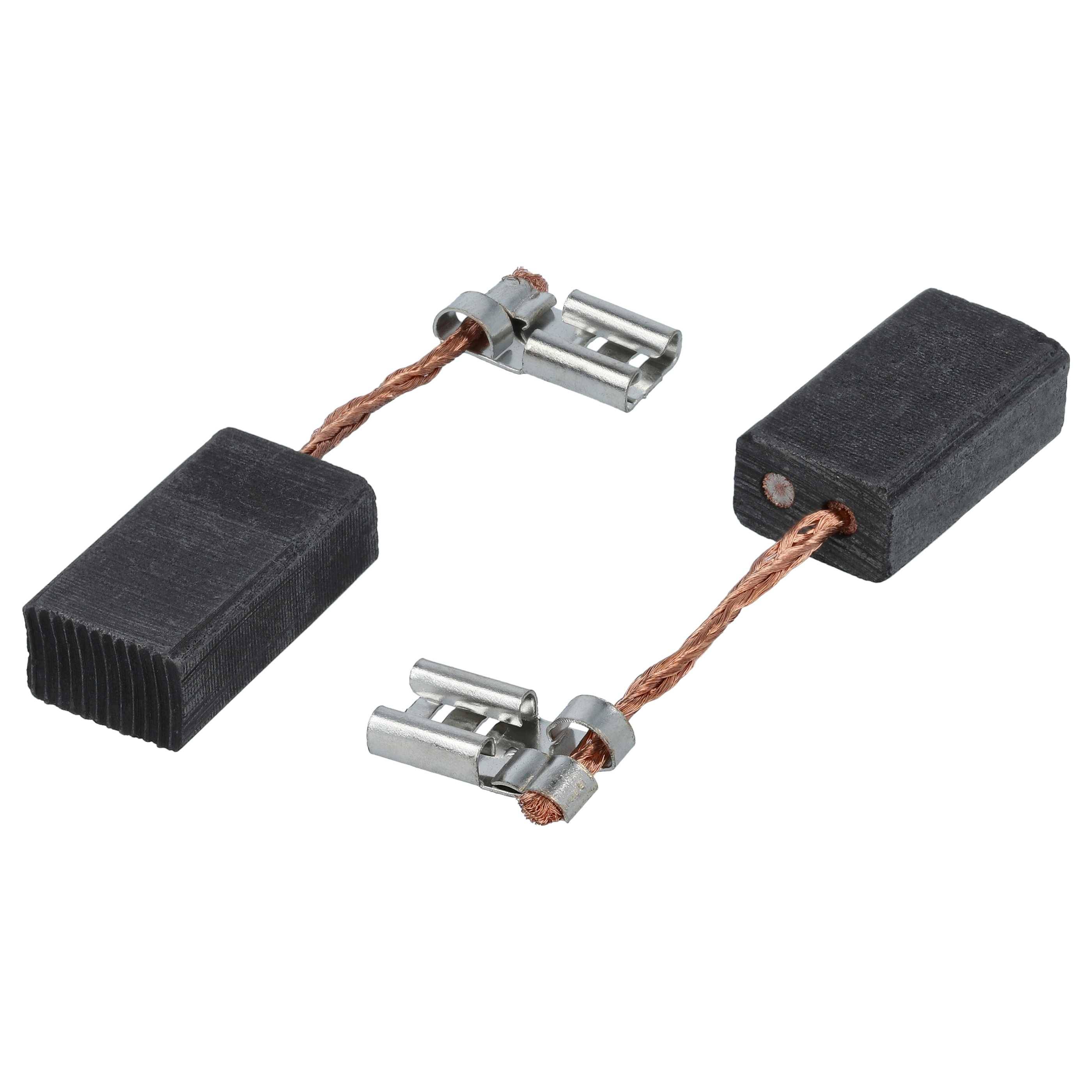 Zwei Kohlebürsten mit Kupferdraht und Metallverbindern, die in Elektromotoren zur effizienten Stromleitung verwendet werden.