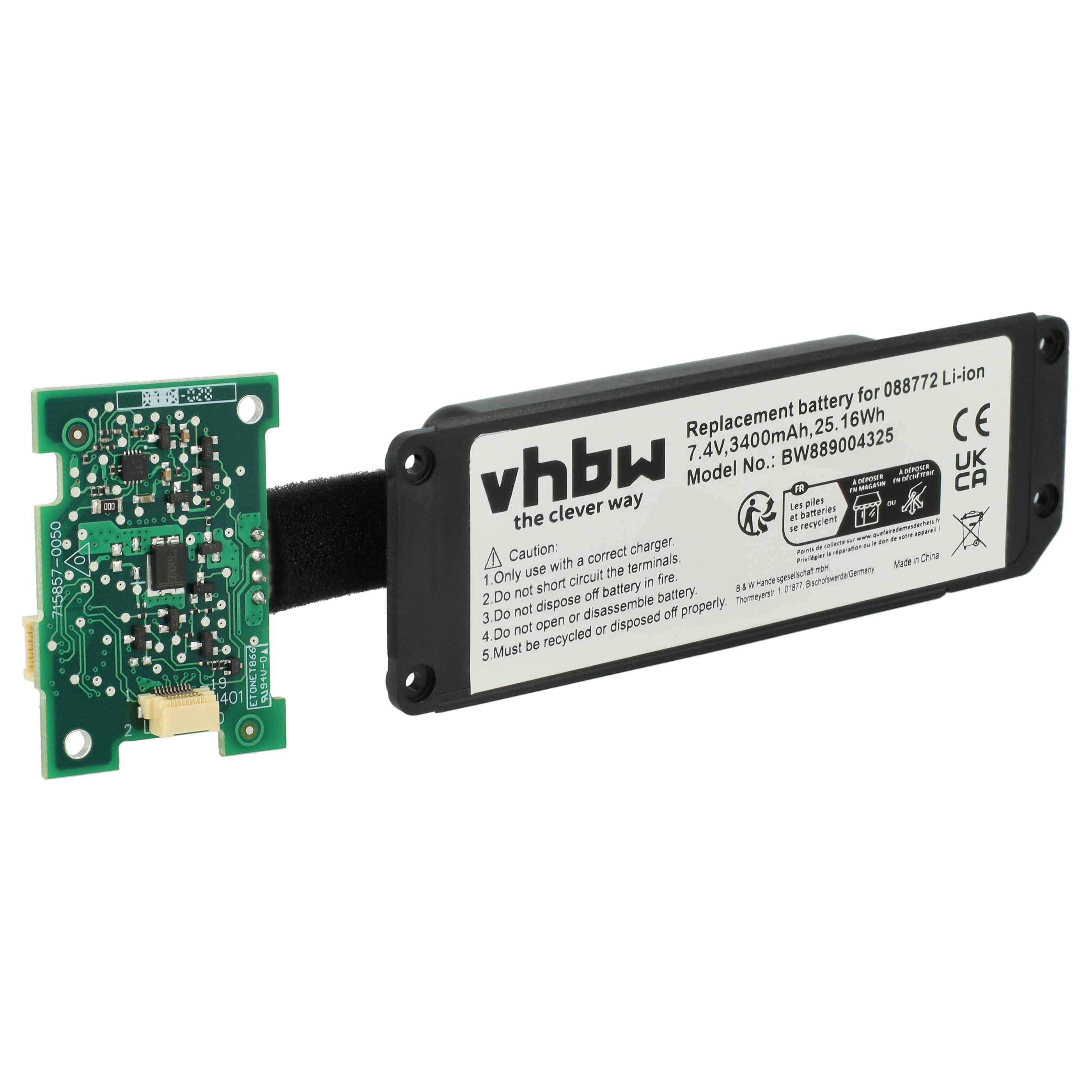 vhbw Akku Ersatz für Bose 088789, 080841, 088772 für Lautsprecher Boxen Speaker - Inkl. Leiterplatte (3400 mAh, 7,4 V, Li-Ion)