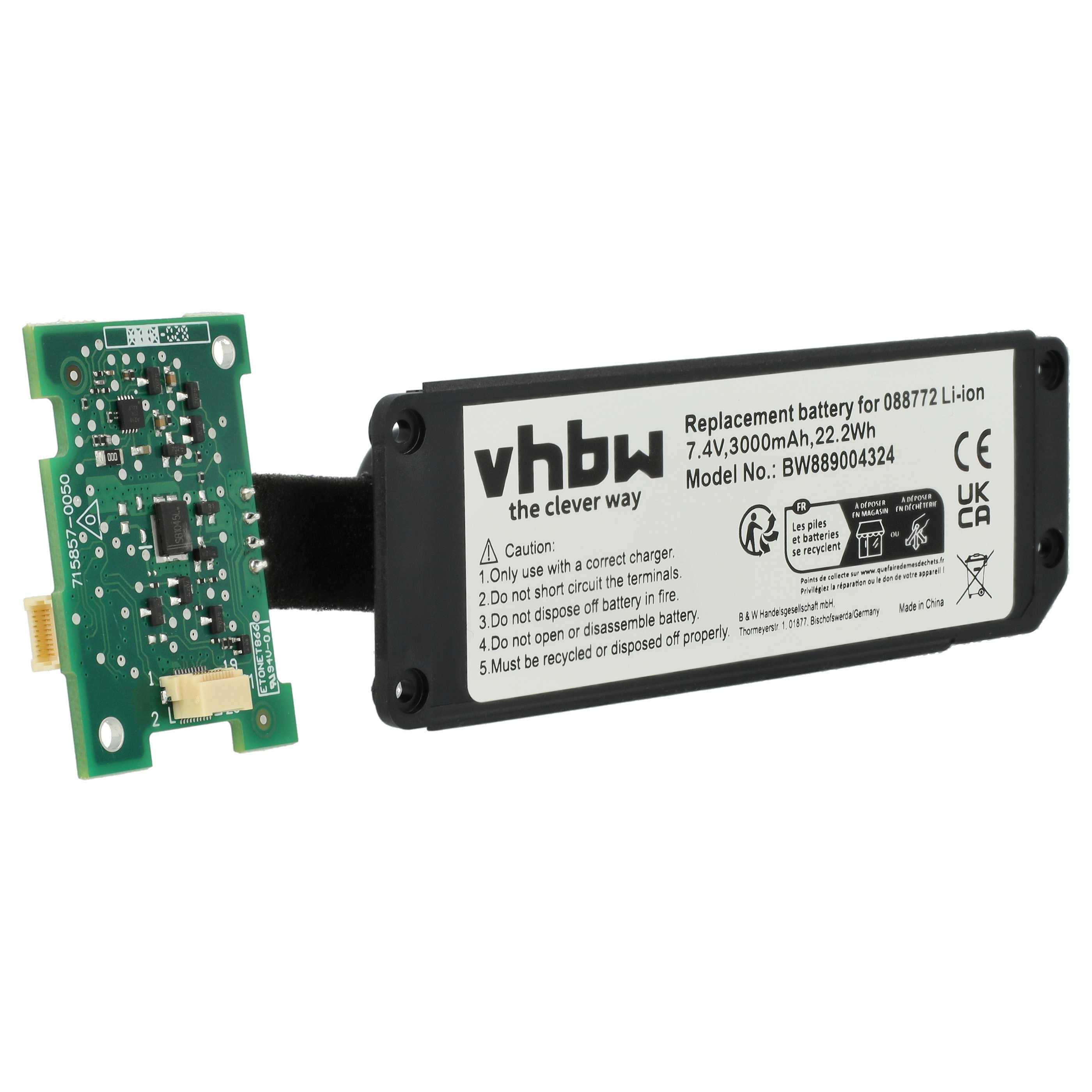 vhbw Akku Ersatz für Bose 088796 für Lautsprecher Boxen Speaker - Inkl. Leiterplatte (3000 mAh, 7,4 V, Li-Ion)