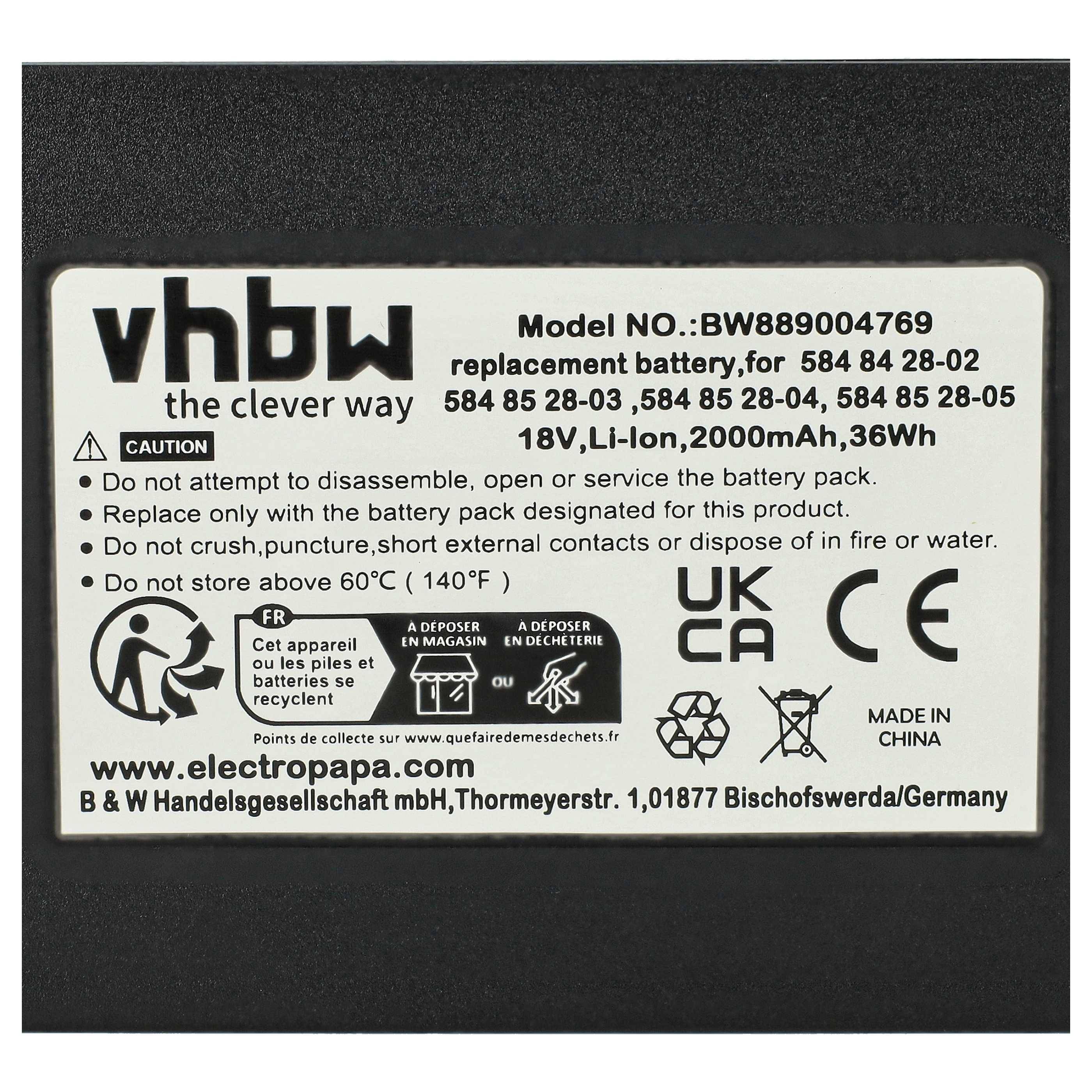vhbw Akku kompatibel mit Flymo EasiLife 800, 350, 500, 200 Rasenroboter (2Ah, 18V, Li-Ion)
