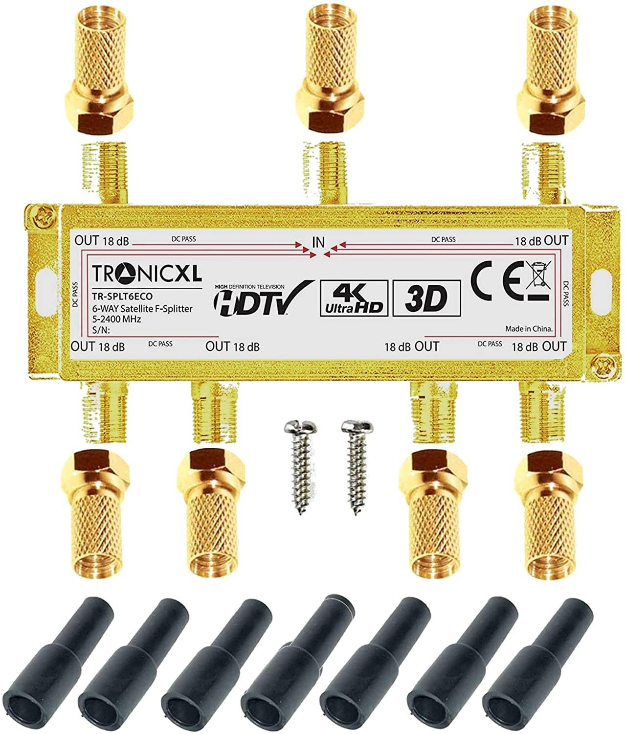 6fach Sat Verteiler + F-Stecker + Wetterschutz SAT-Stecker Stecker Antennenkabelverteiler TV Kabel Antennenverteiler
