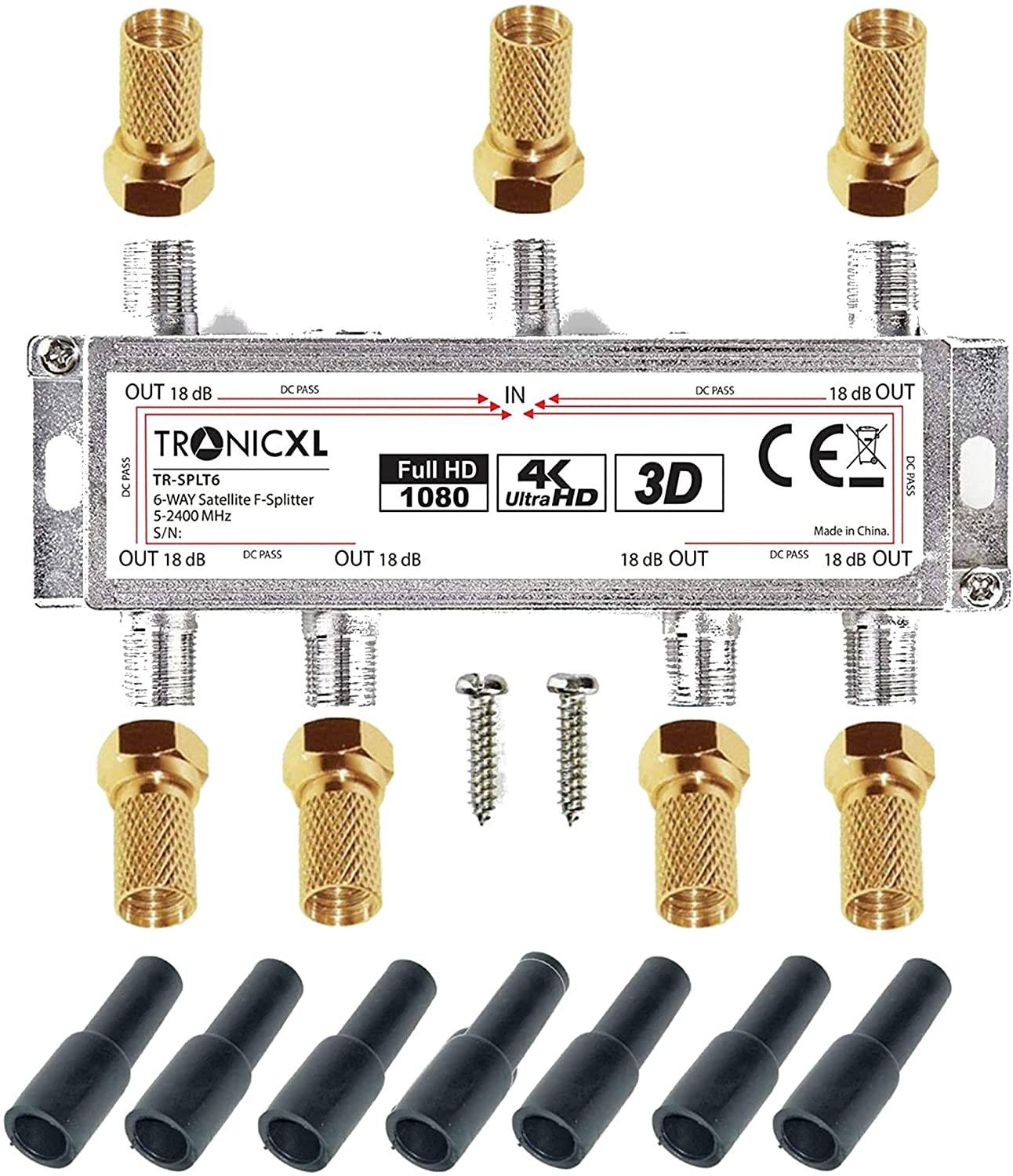 6-Fach Sat Splitter + Wetterschutz + F-Stecker Verteiler Antennenverteiler Antennenkabelverteiler Weiche DVBT DVBT2 DVBC