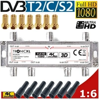 6-Fach Sat Splitter + Wetterschutz + F-Stecker Verteiler Antennenverteiler Antennenkabelverteiler Weiche DVBT DVBT2 DVBC 6-Fach Sat Splitter + Wetterschutz + F-Stecker Verteiler Antennenverteiler Antennenkabelverteiler Weiche DVBT DVBT2 DVBC
