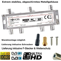 6-Fach Sat Splitter + Wetterschutz + F-Stecker Verteiler Antennenverteiler Antennenkabelverteiler Weiche DVBT DVBT2 DVBC 6-Fach Sat Splitter + Wetterschutz + F-Stecker Verteiler Antennenverteiler Antennenkabelverteiler Weiche DVBT DVBT2 DVBC