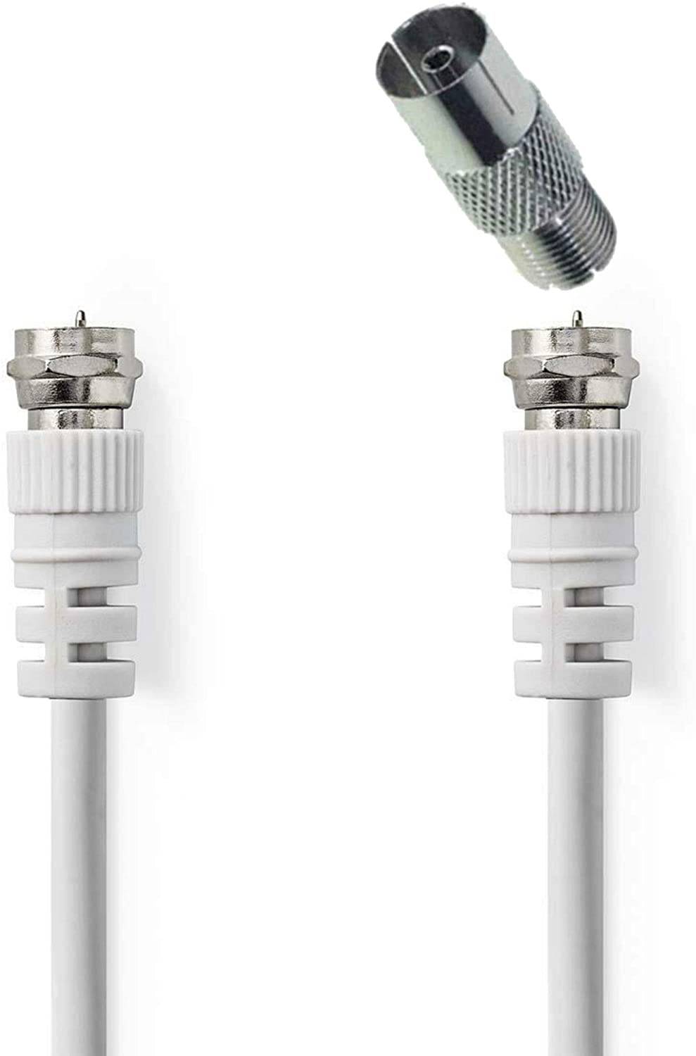 0,2m Kurzes F-Stecker Kabel SAT-Kabel + Verbindungsadapter Adapter zu Koax Koaxial Buchse Female Kupplung Antennenkabel