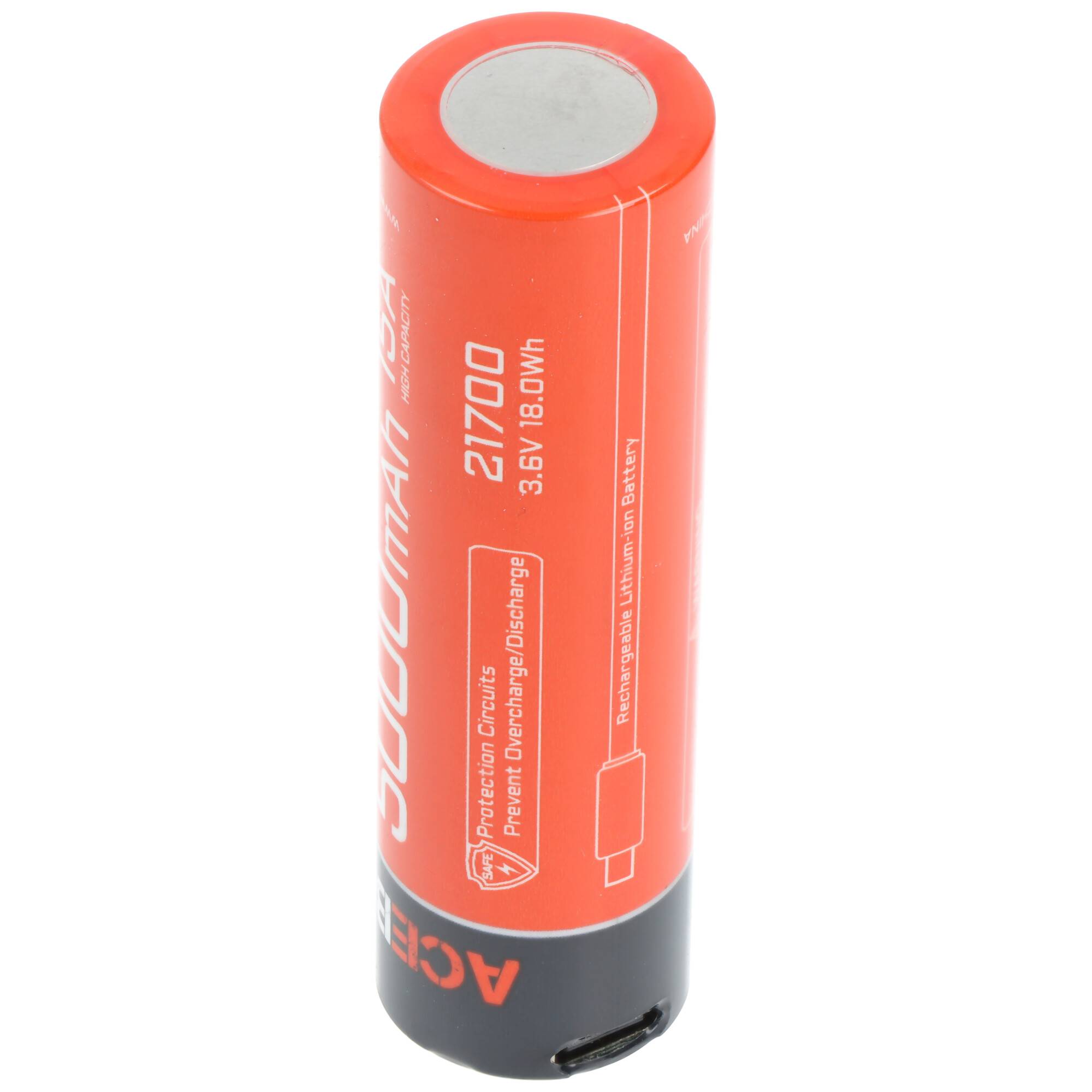 21700 Li-ion Akku 5000mAh, USB-C, max. Entladestrom 15A, 76,2 x 21,7mm