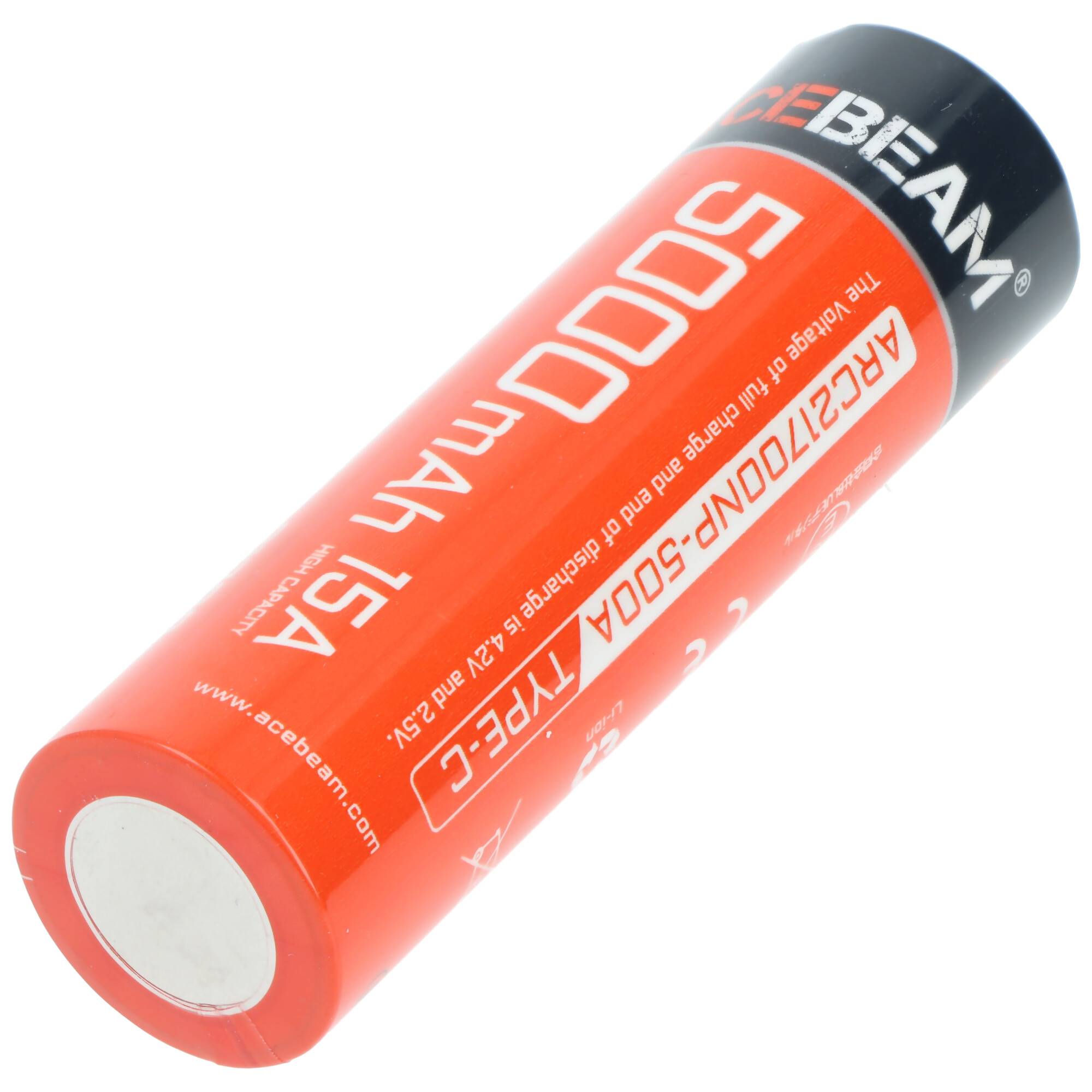 21700 Li-ion Akku 5000mAh, USB-C, max. Entladestrom 15A, 76,2 x 21,7mm