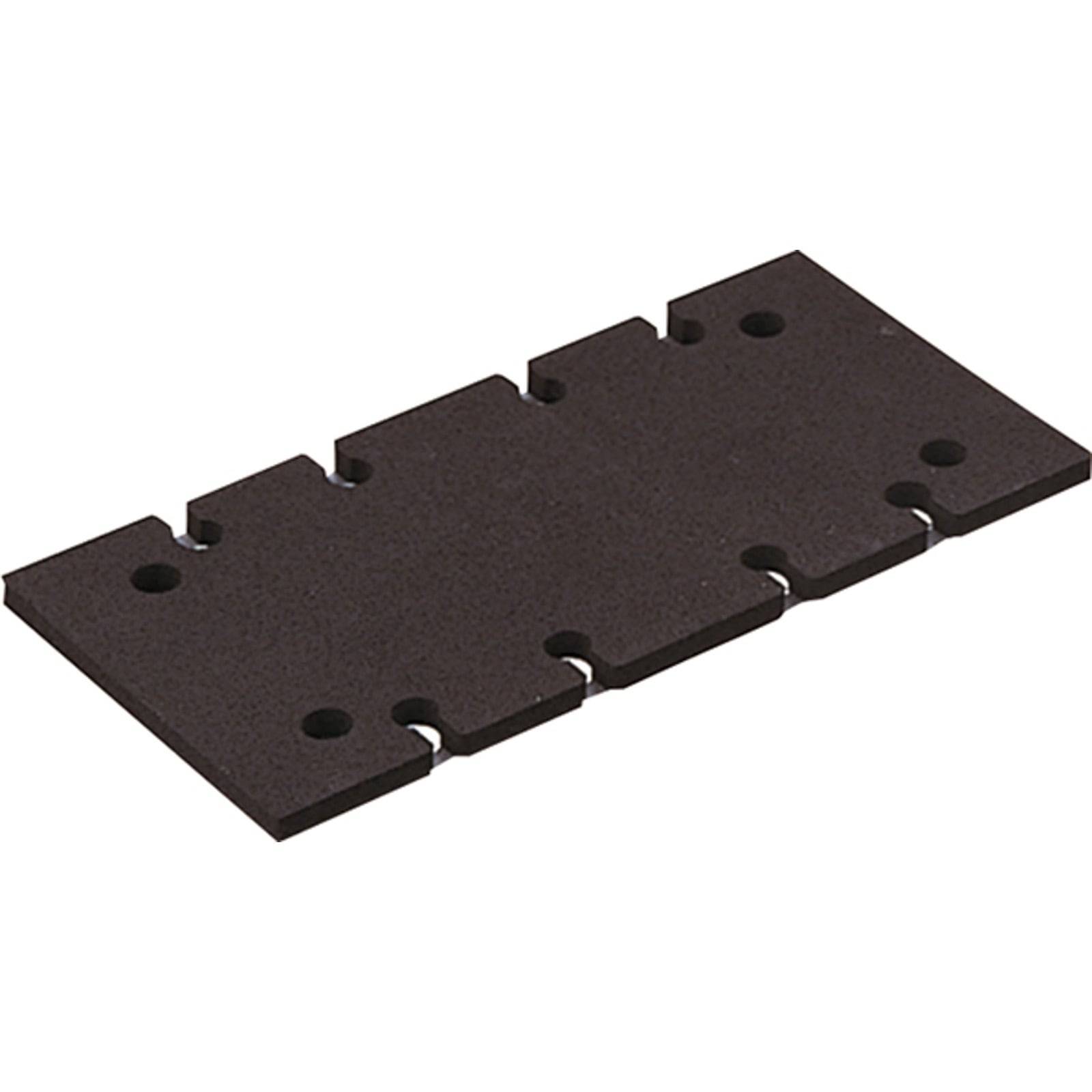 Eine rechteckige schwarze Gummidichtung mit mehreren Löchern, wahrscheinlich zur Abdichtung oder Dämpfung in mechanischen oder industriellen Anwendungen verwendet.