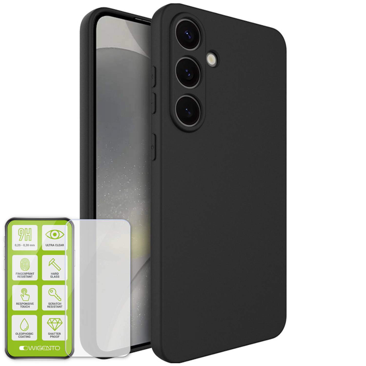 Für Samsung Galaxy S25 Plus Silikon TPU Schutz Hülle Schwarz + 9H Hart Glas