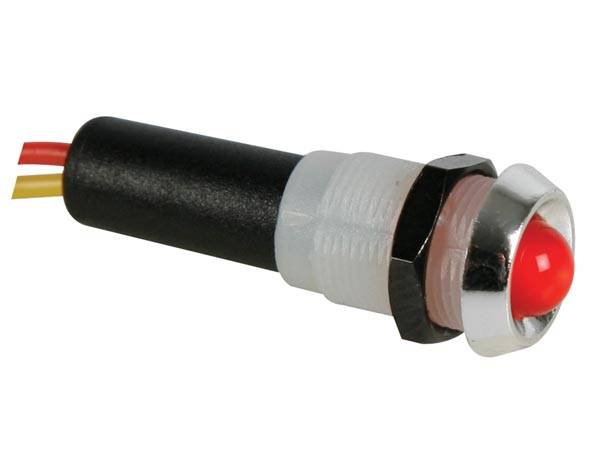 LED-SIGNALLEUCHTE 12 V ROT - VERCHROMTES GEHÄUSE