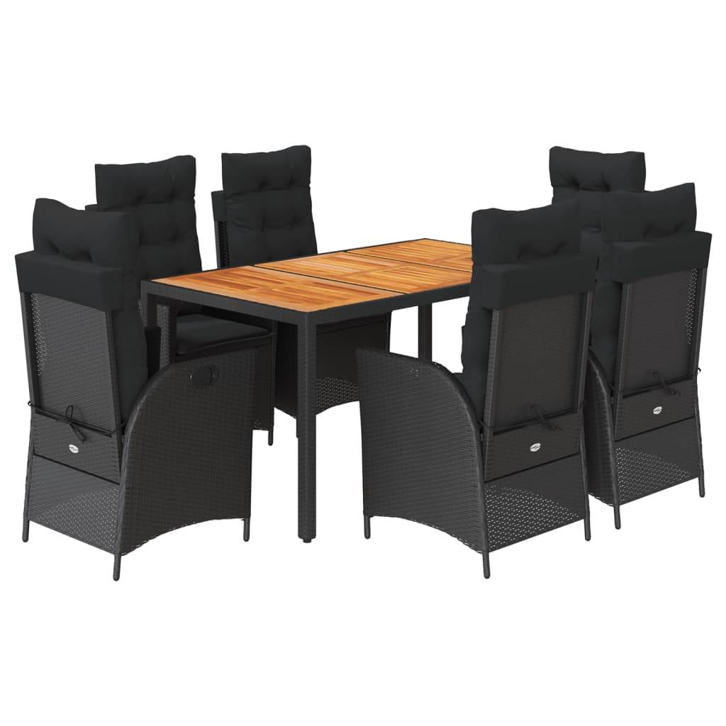 vidaXL 7-tlg. Garten-Essgruppe mit Kissen Schwarz Poly Rattan