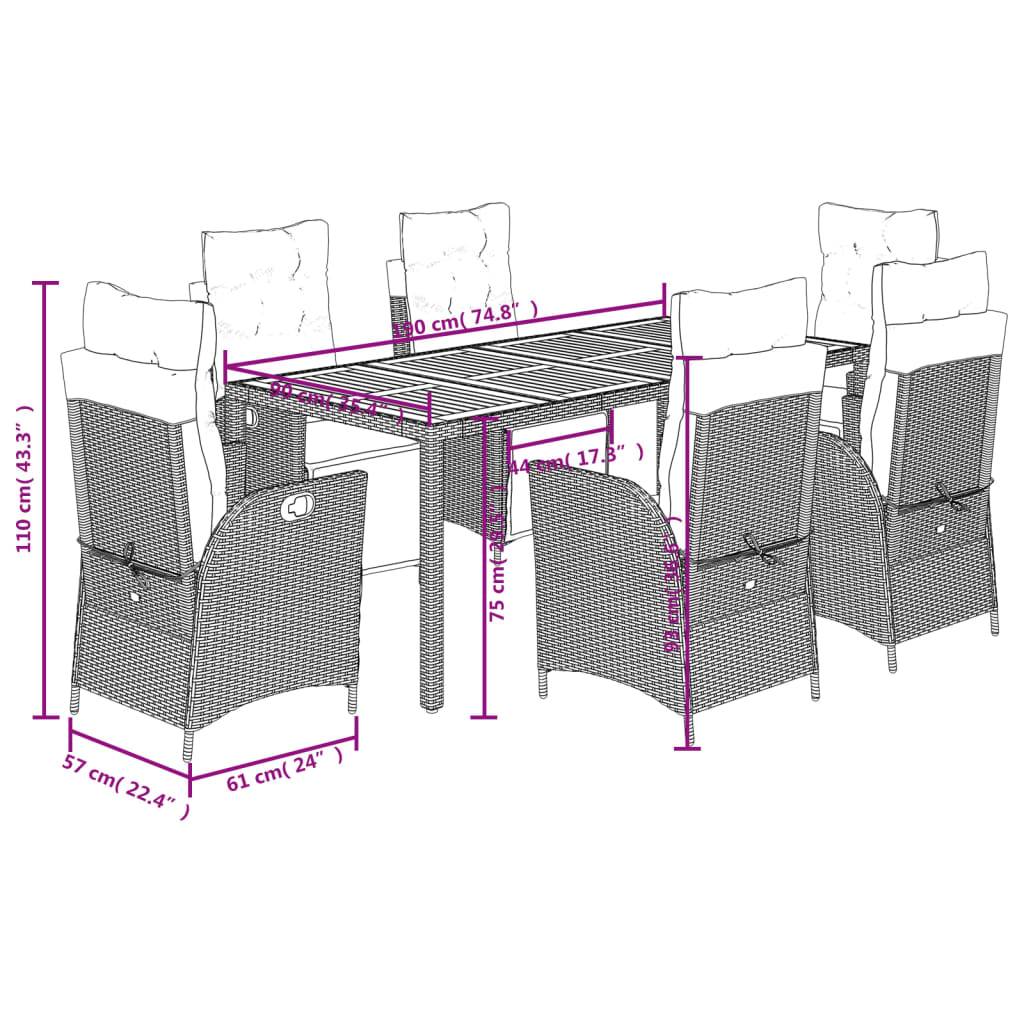 vidaXL 7-tlg. Garten-Essgruppe mit Kissen Schwarz Poly Rattan