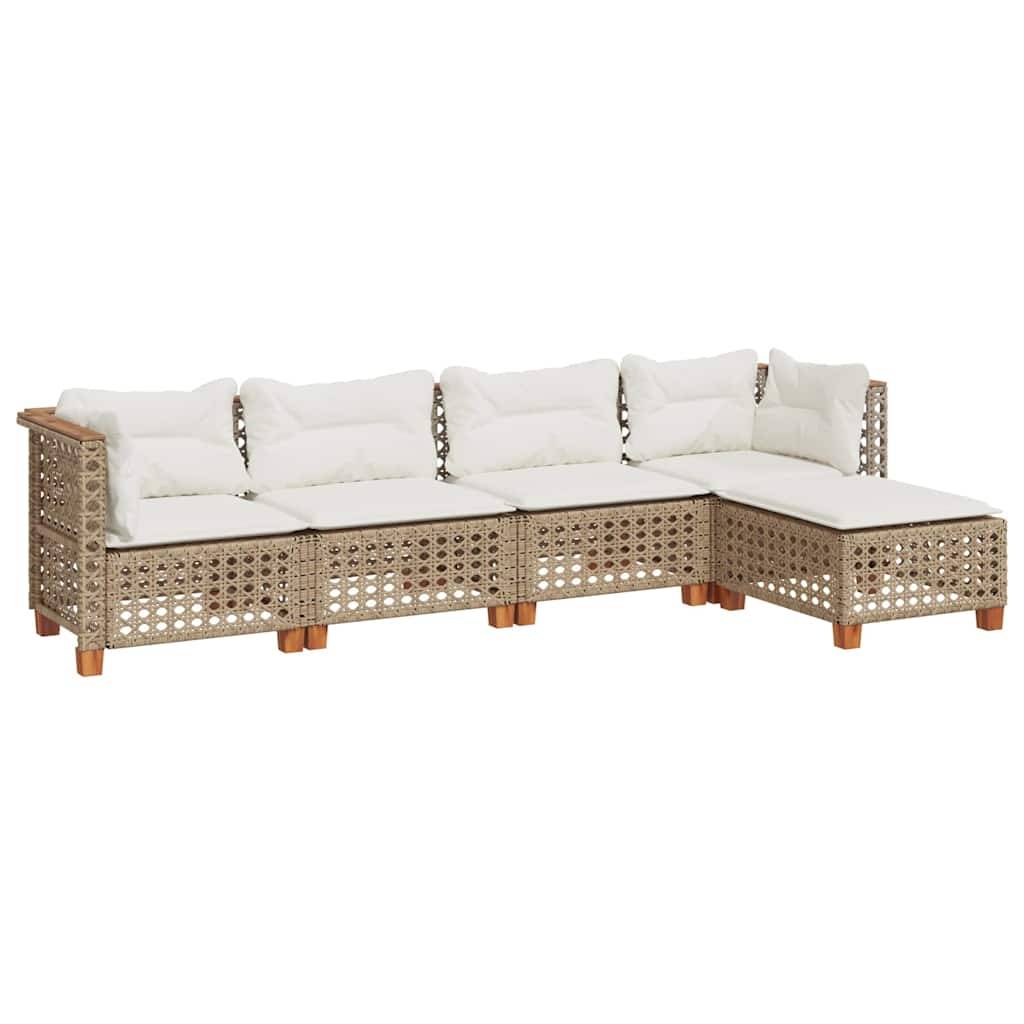 vidaXL 5-tlg. Garten-Sofagarnitur mit Kissen Beige Poly Rattan