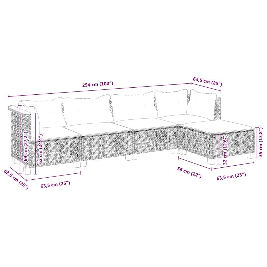 vidaXL 5-tlg. Garten-Sofagarnitur mit Kissen Beige Poly Rattan