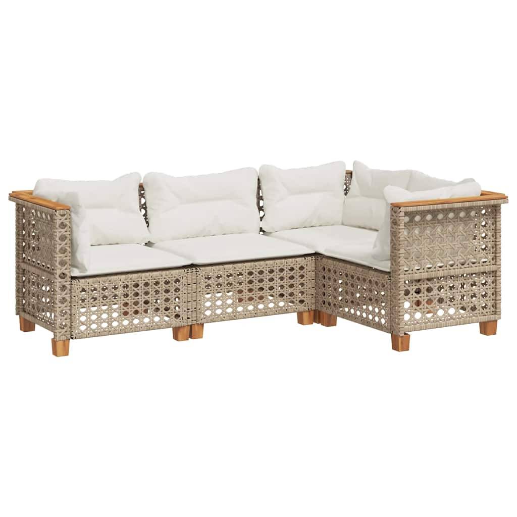 vidaXL 4-tlg. Garten-Sofagarnitur mit Kissen Beige Poly Rattan