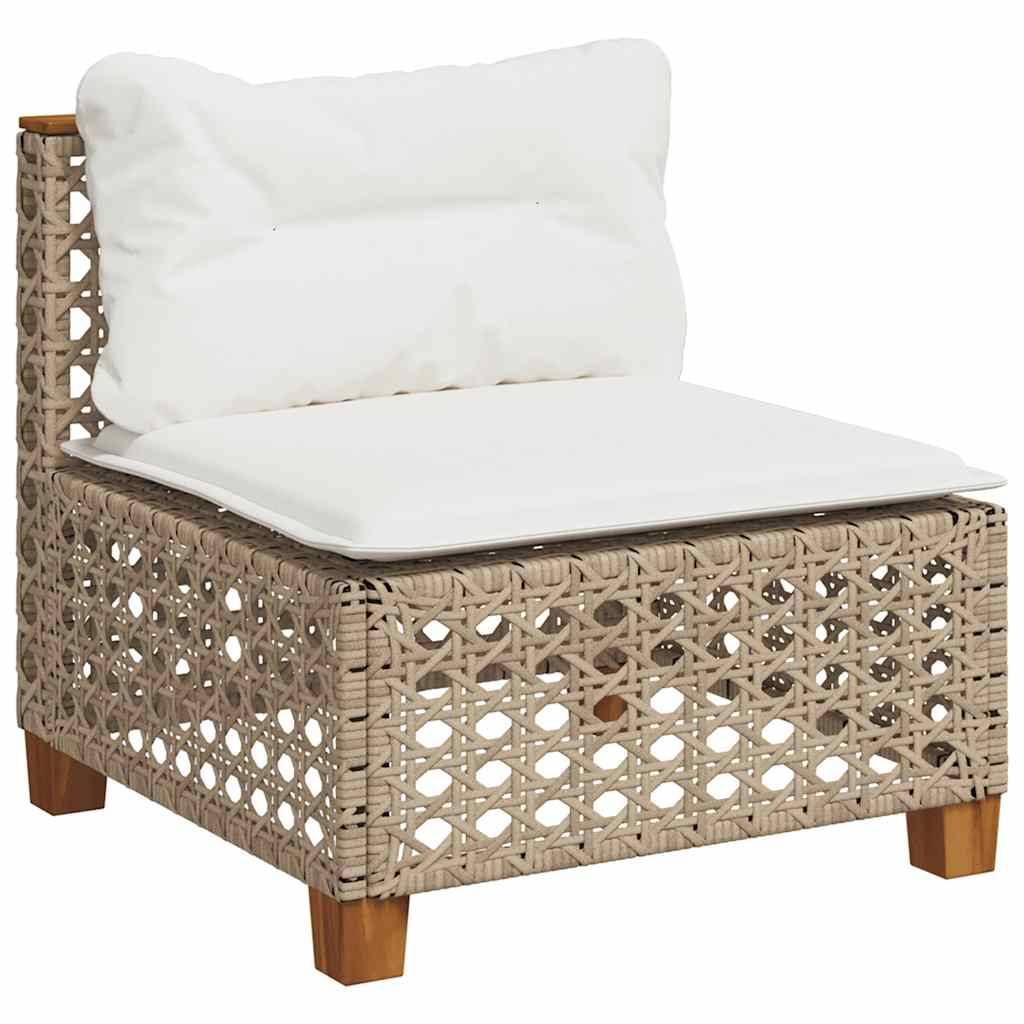 vidaXL 7-tlg. Garten-Sofagarnitur mit Kissen Beige Poly Rattan