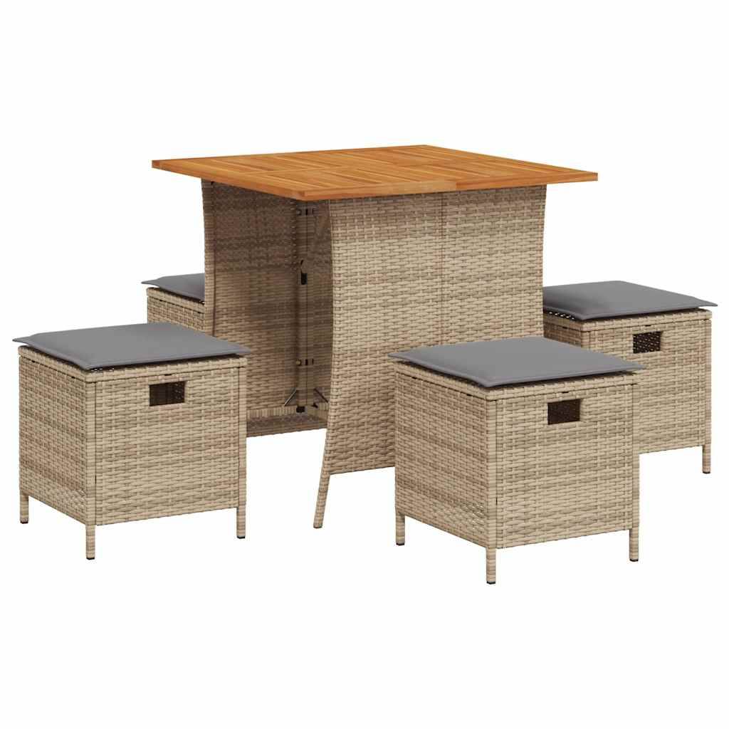 vidaXL 5-tlg. Garten-Essgruppe mit Kissen Beige Poly Rattan