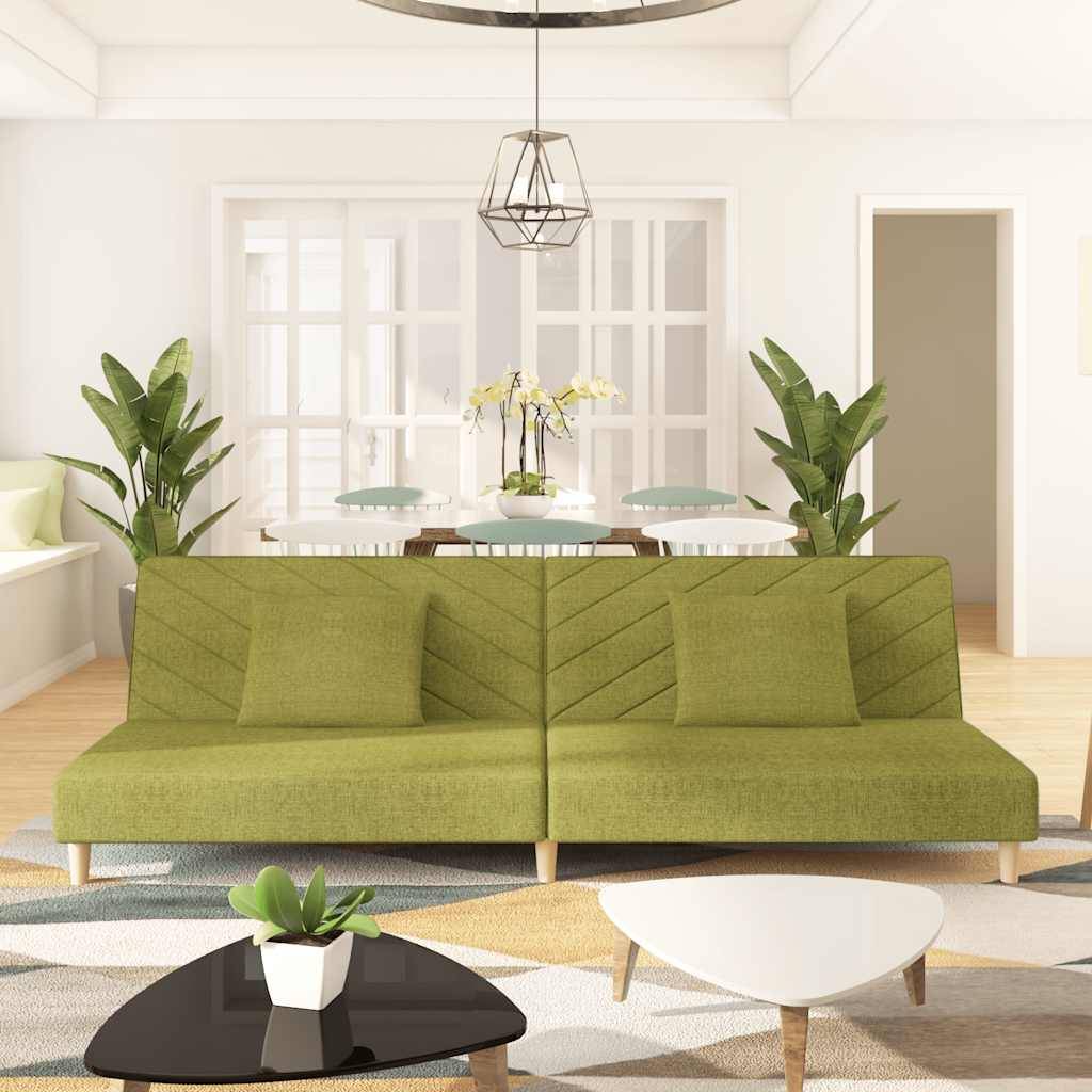 vidaXL Schlafsofa 2-Sitzer mit 2 Kissen Grün Stoff
