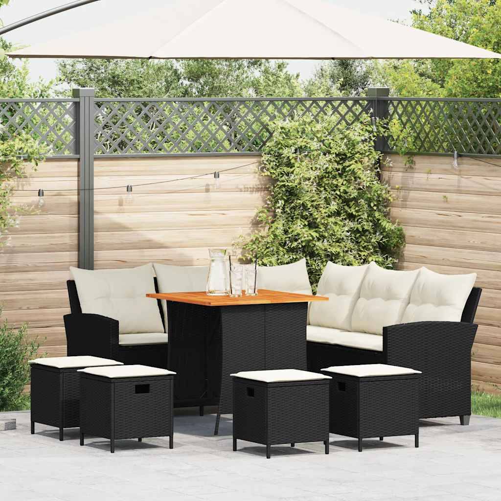 vidaXL 6tlg. Garten-Sofagarnitur mit Kissen L-Form Schwarz Poly Rattan