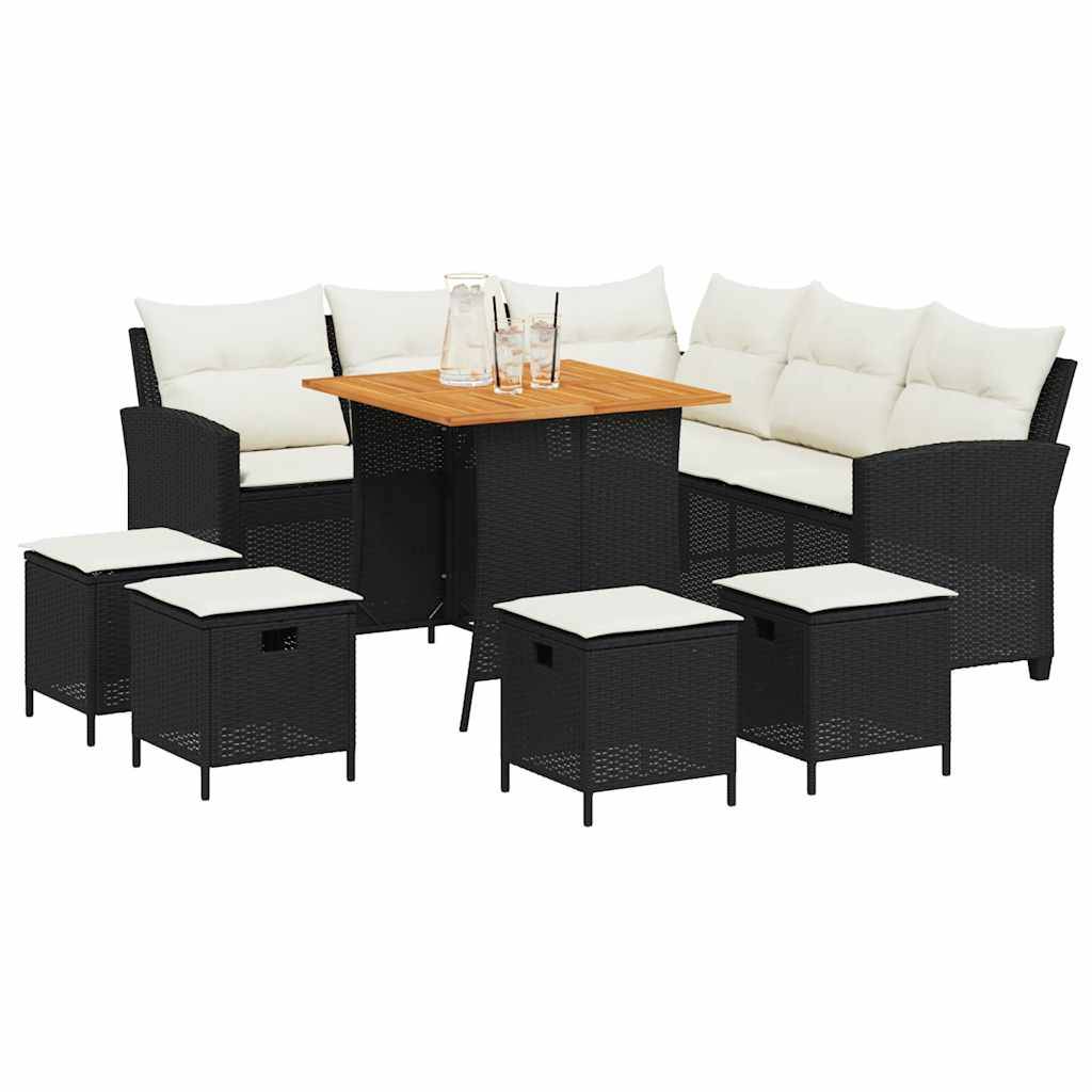 vidaXL 6tlg. Garten-Sofagarnitur mit Kissen L-Form Schwarz Poly Rattan