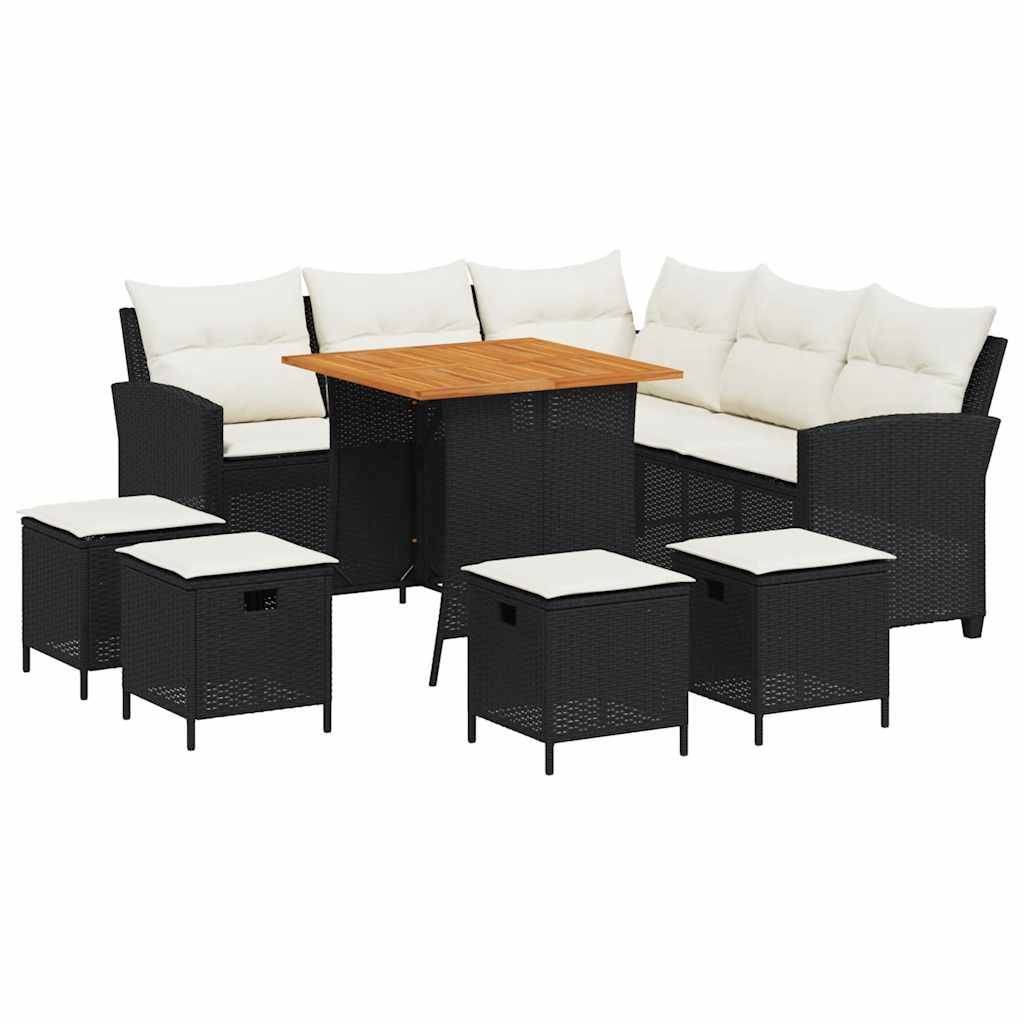 vidaXL 6tlg. Garten-Sofagarnitur mit Kissen L-Form Schwarz Poly Rattan