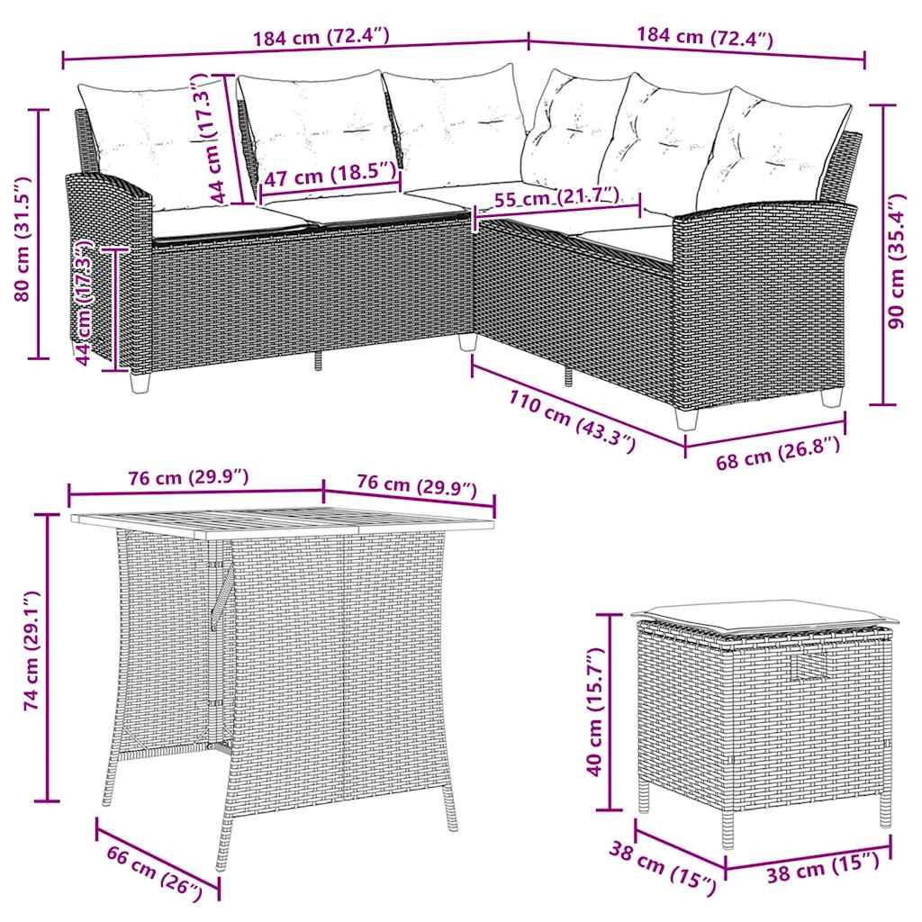 vidaXL 6-tlg. Garten-Sofagarnitur mit Kissen L-Form Beige Poly Rattan