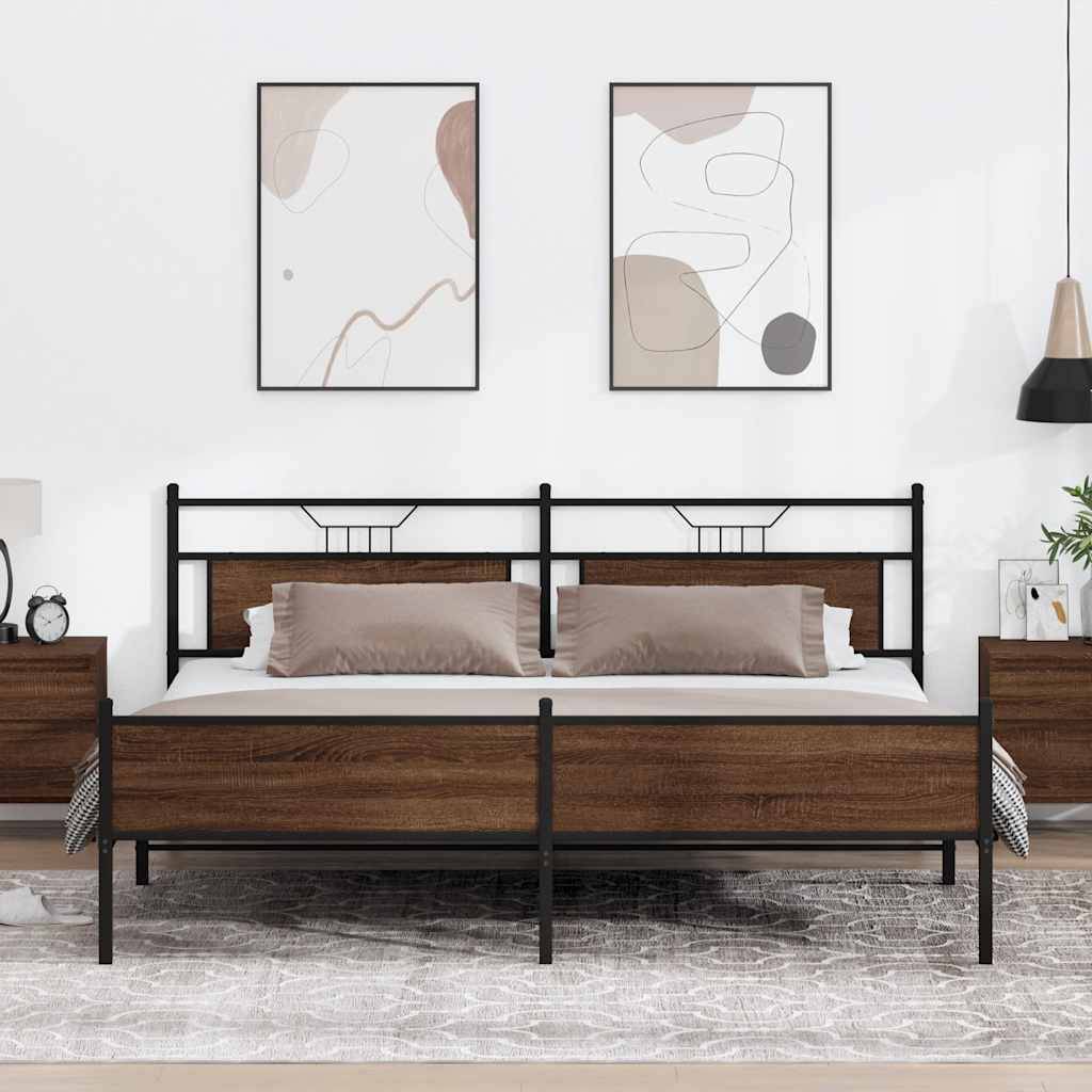vidaXL Metallbett ohne Matratze Braun Eichen-Optik 200x200 cm